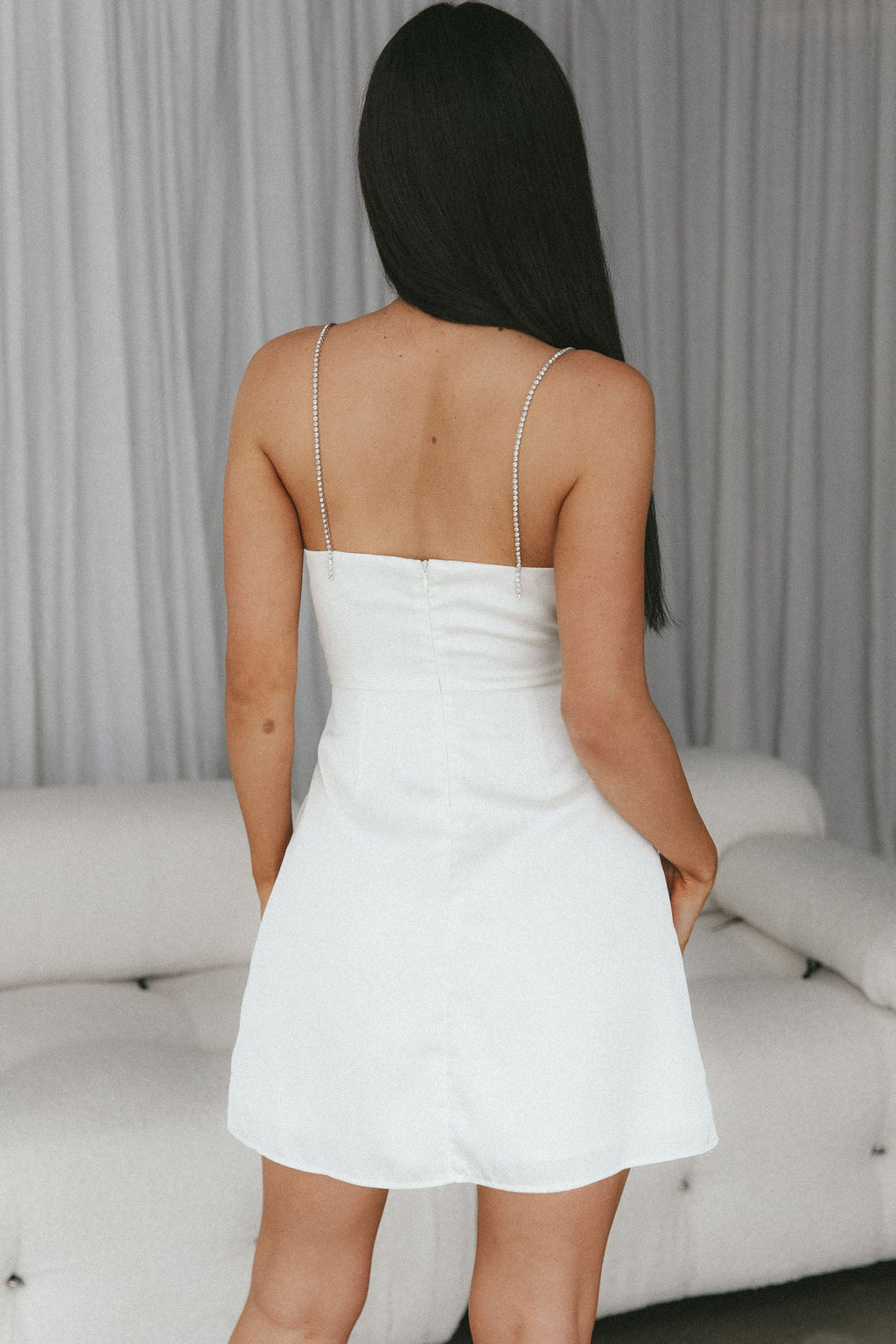 Insignia Twist Bust Diamante Mini Dress Cream by Selfie Leslie