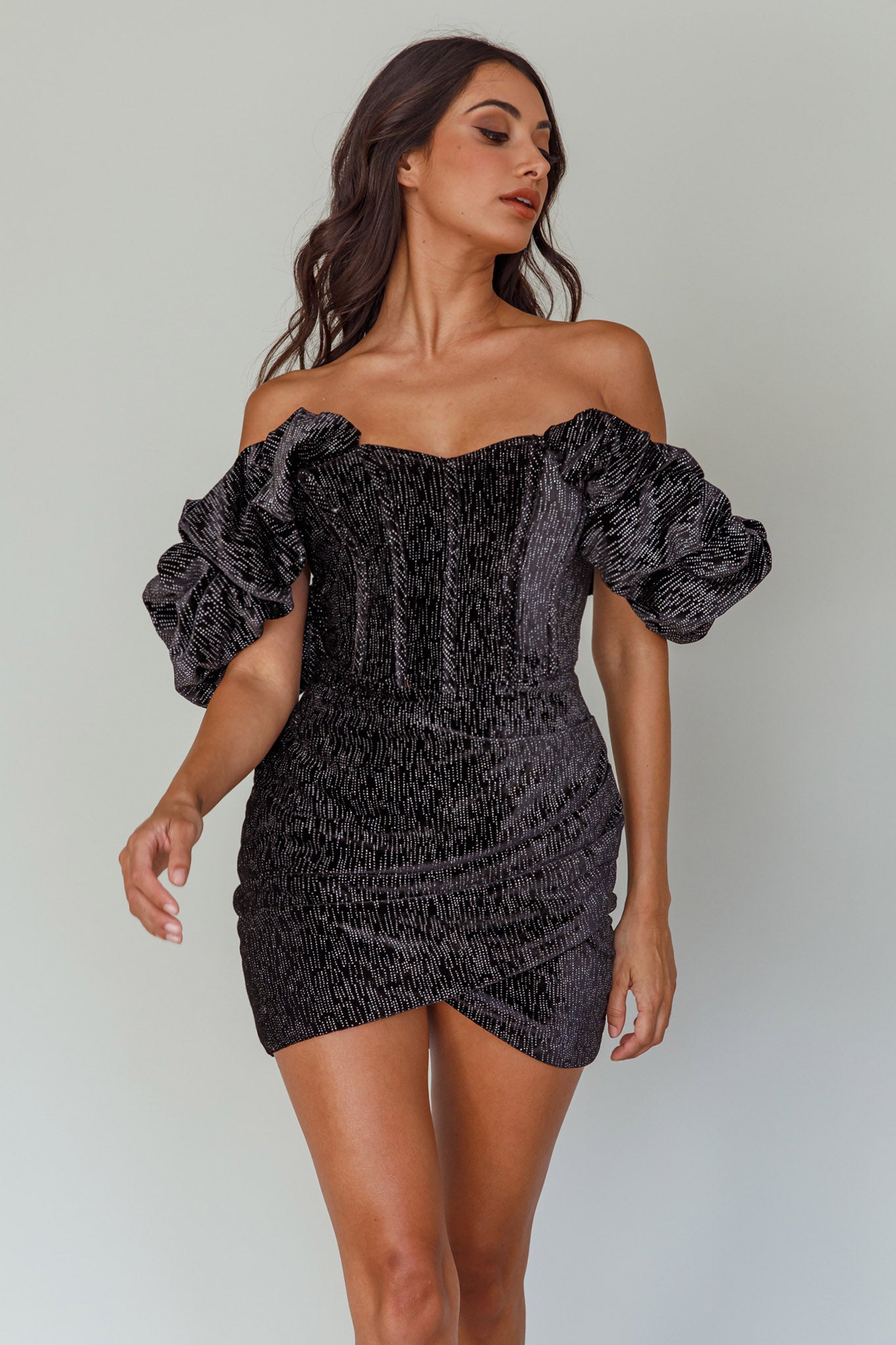 So Famous Off-Shoulder Mini Dress Black by Selfie Leslie Australia