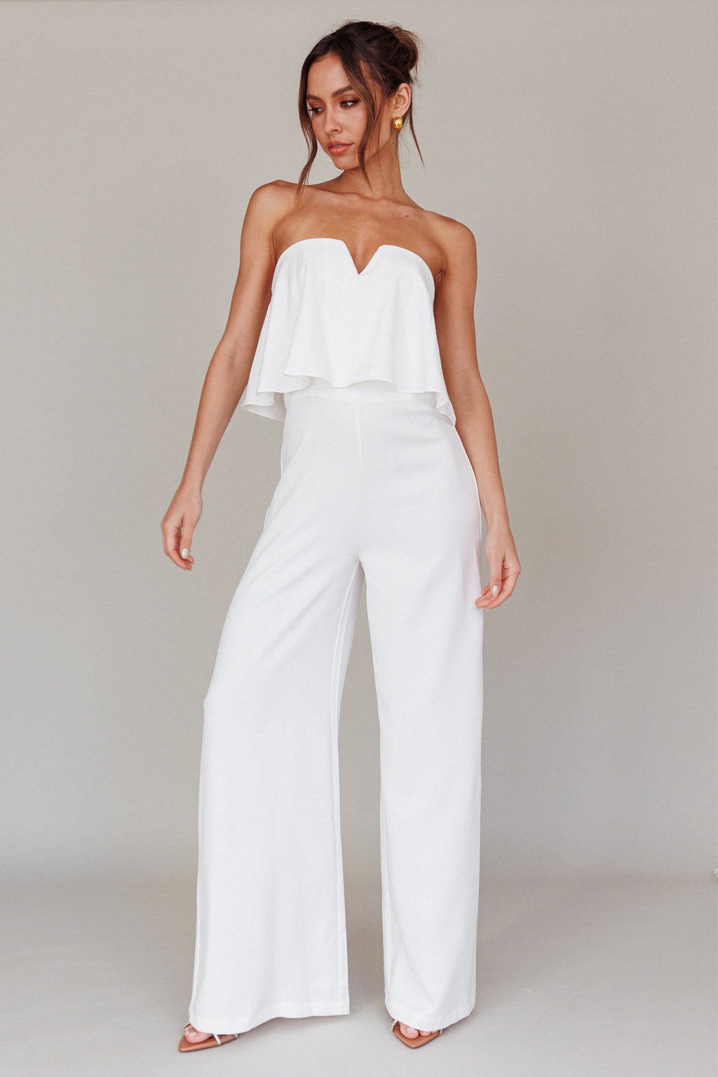 Butterfly Kiss Strapless Jumpsuit Off White by Selfie Leslie Australia