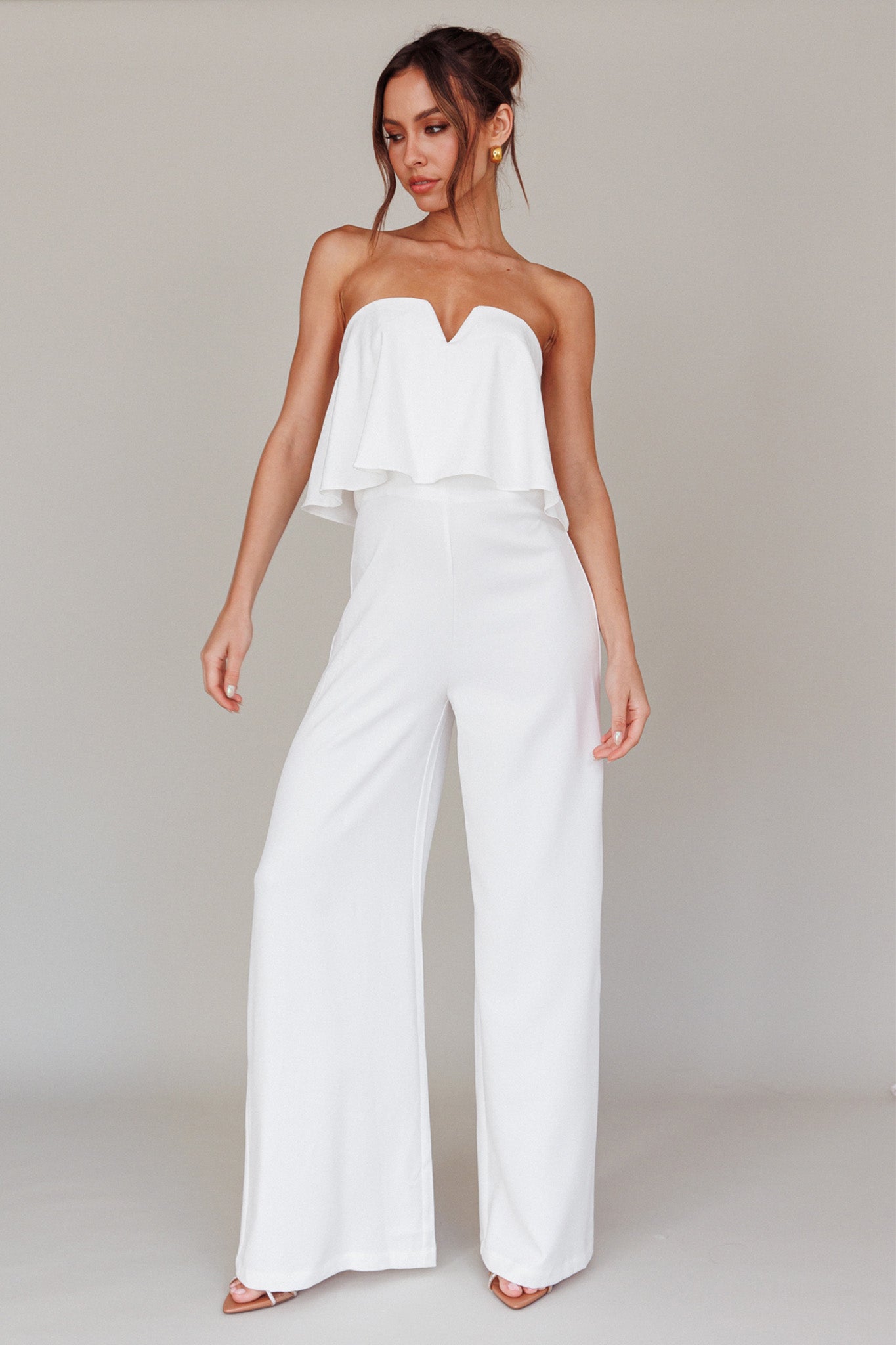 Butterfly Kiss Strapless Jumpsuit Off White by Selfie Leslie Australia