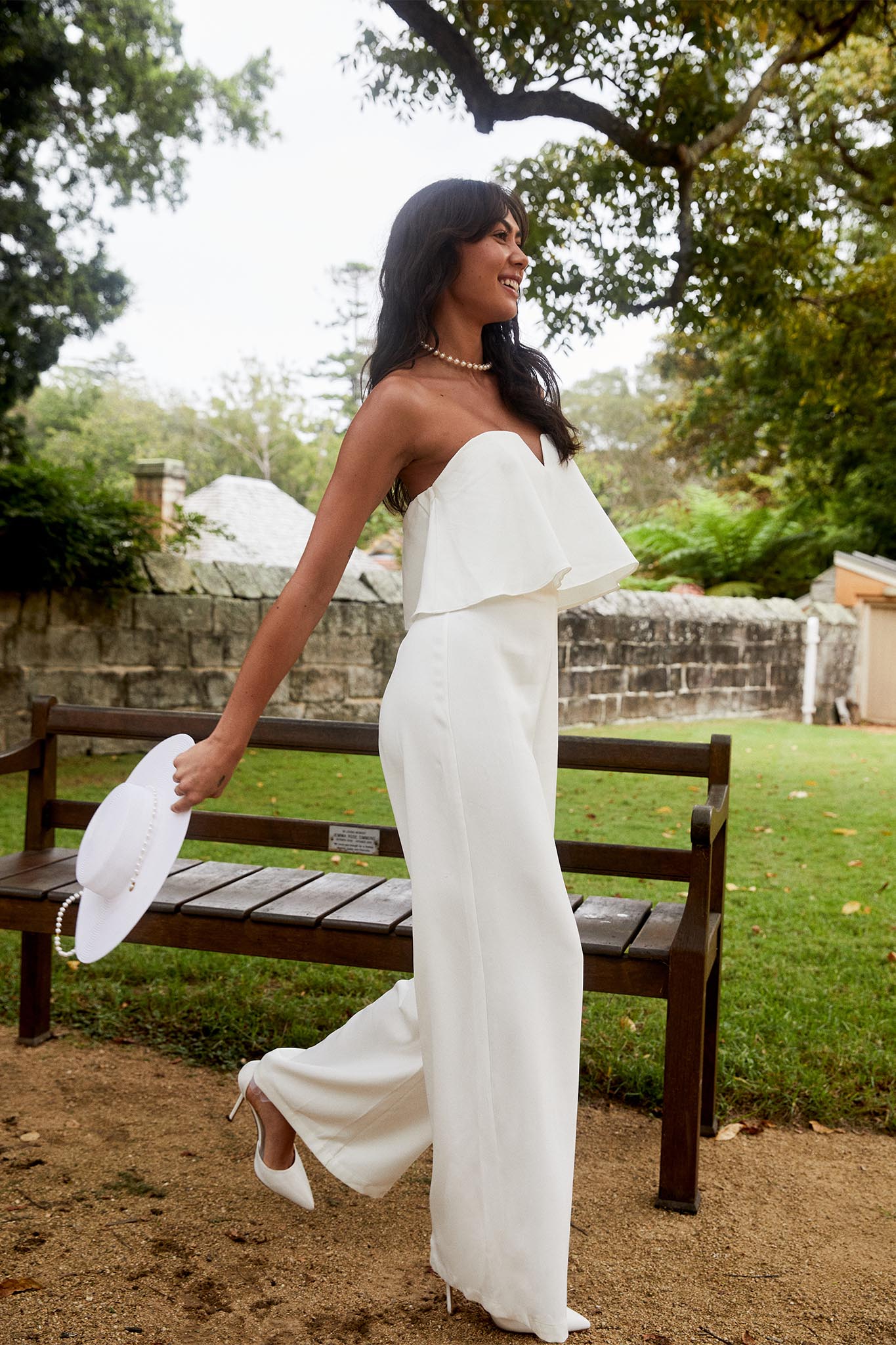 Butterfly Kiss Strapless Jumpsuit Off White by Selfie Leslie Australia