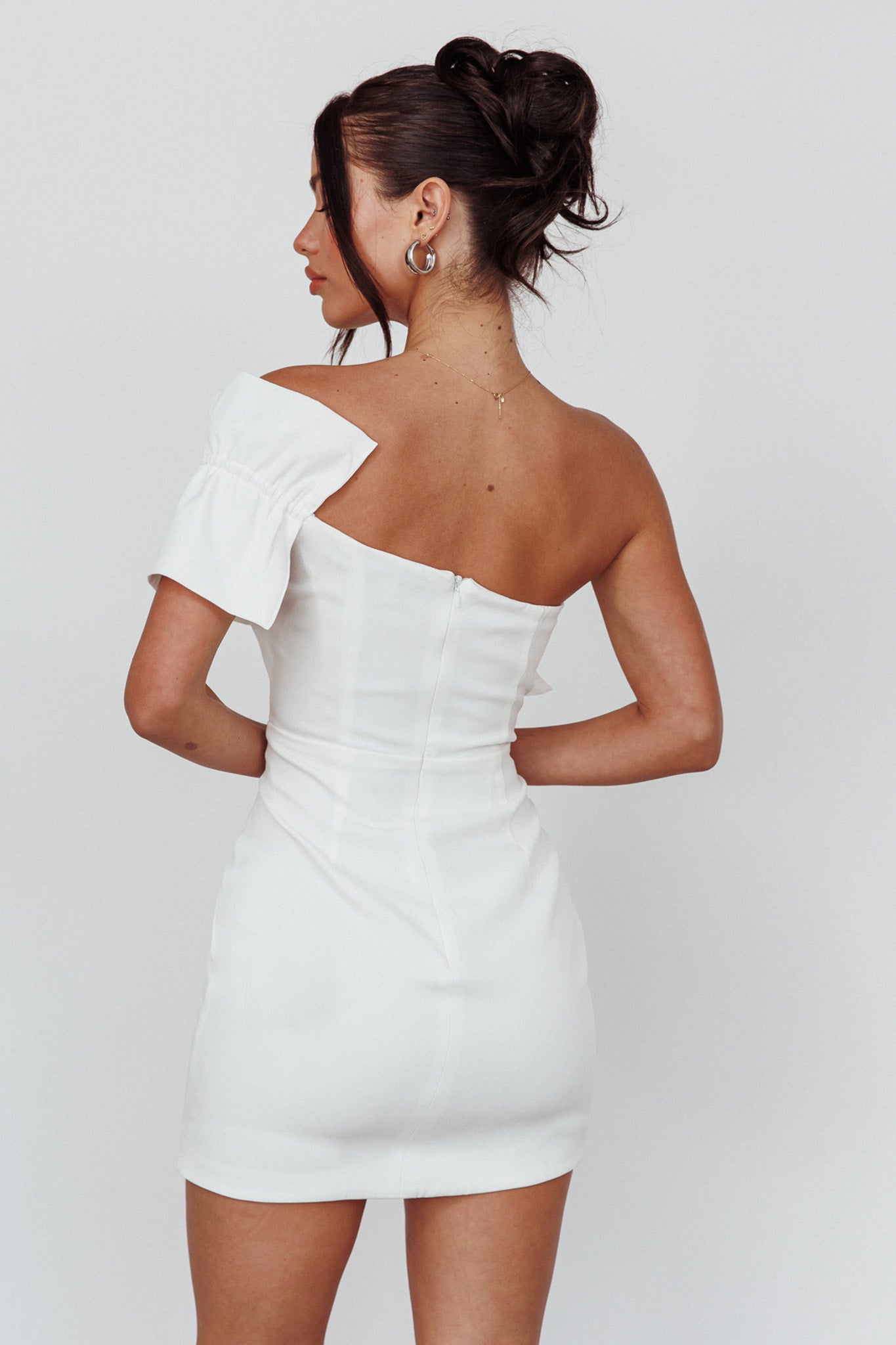 Grecca One-Shoulder Mini Dress Off White by Selfie Leslie Australia