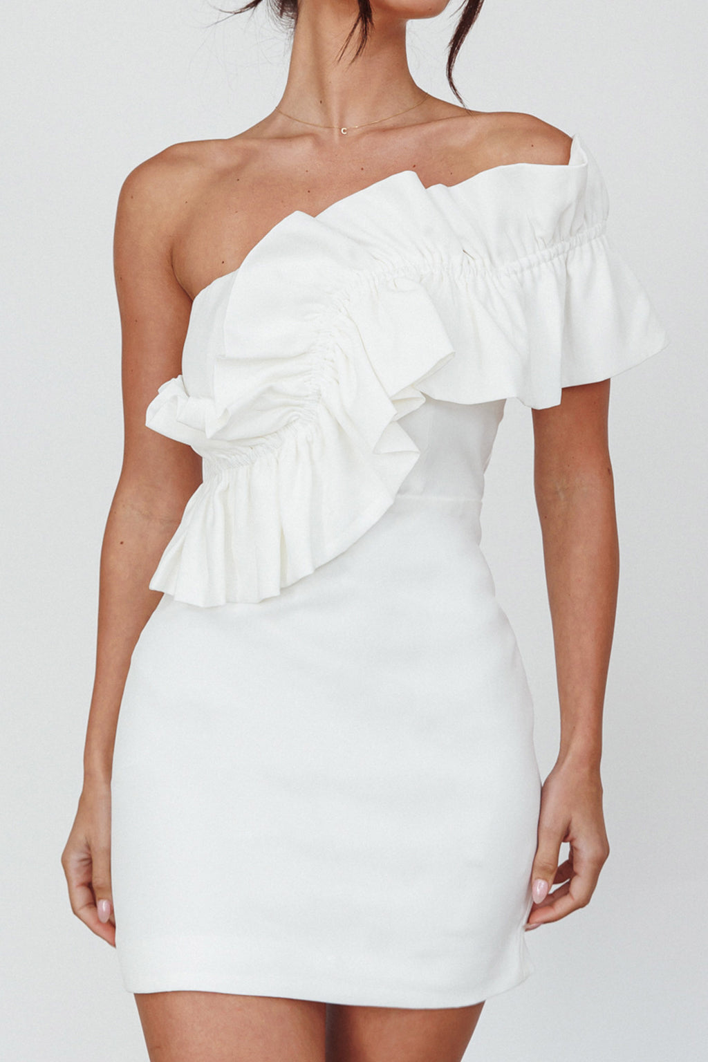 Grecca One-Shoulder Mini Dress Off White by Selfie Leslie Australia