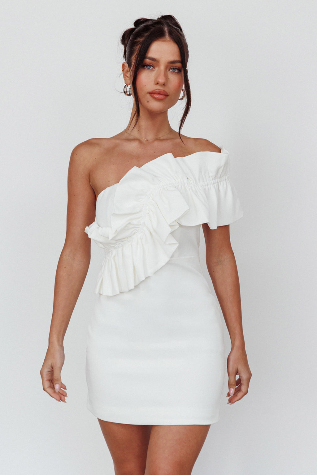 Grecca One-Shoulder Mini Dress Off White by Selfie Leslie Australia