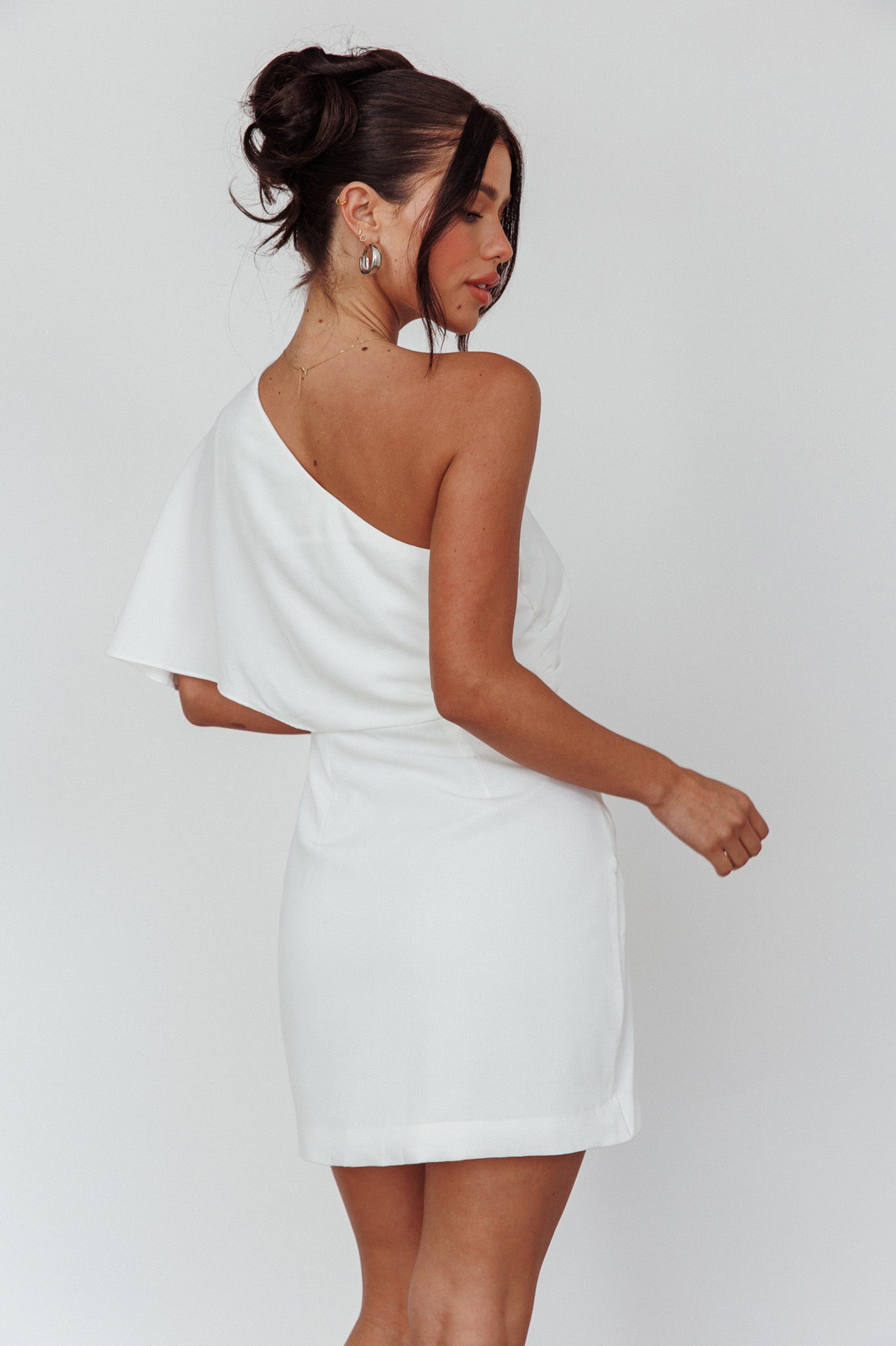 Lironne One Shoulder Mini Dress Off White by Selfie Leslie Australia