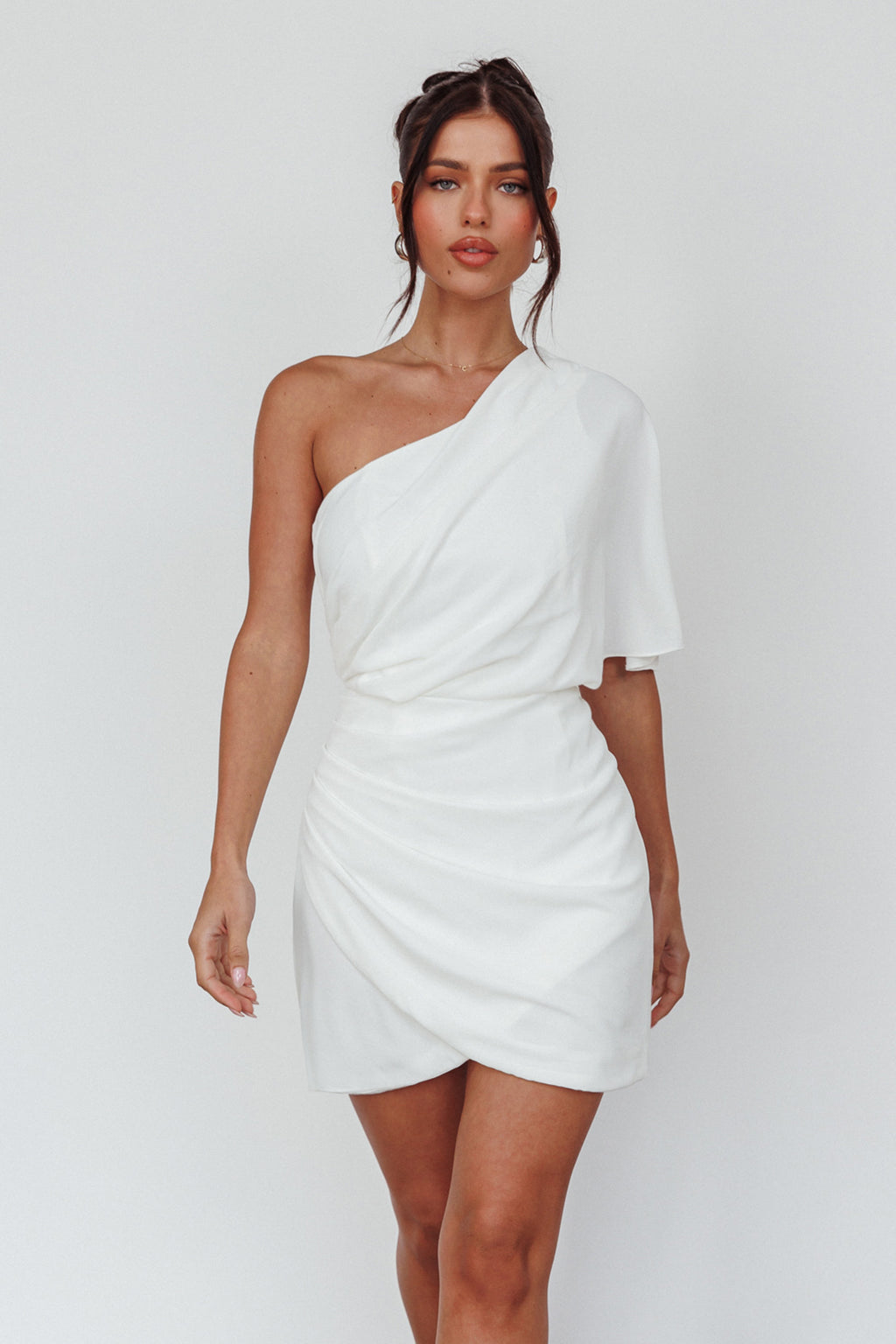 Lironne One Shoulder Mini Dress Off White by Selfie Leslie Australia