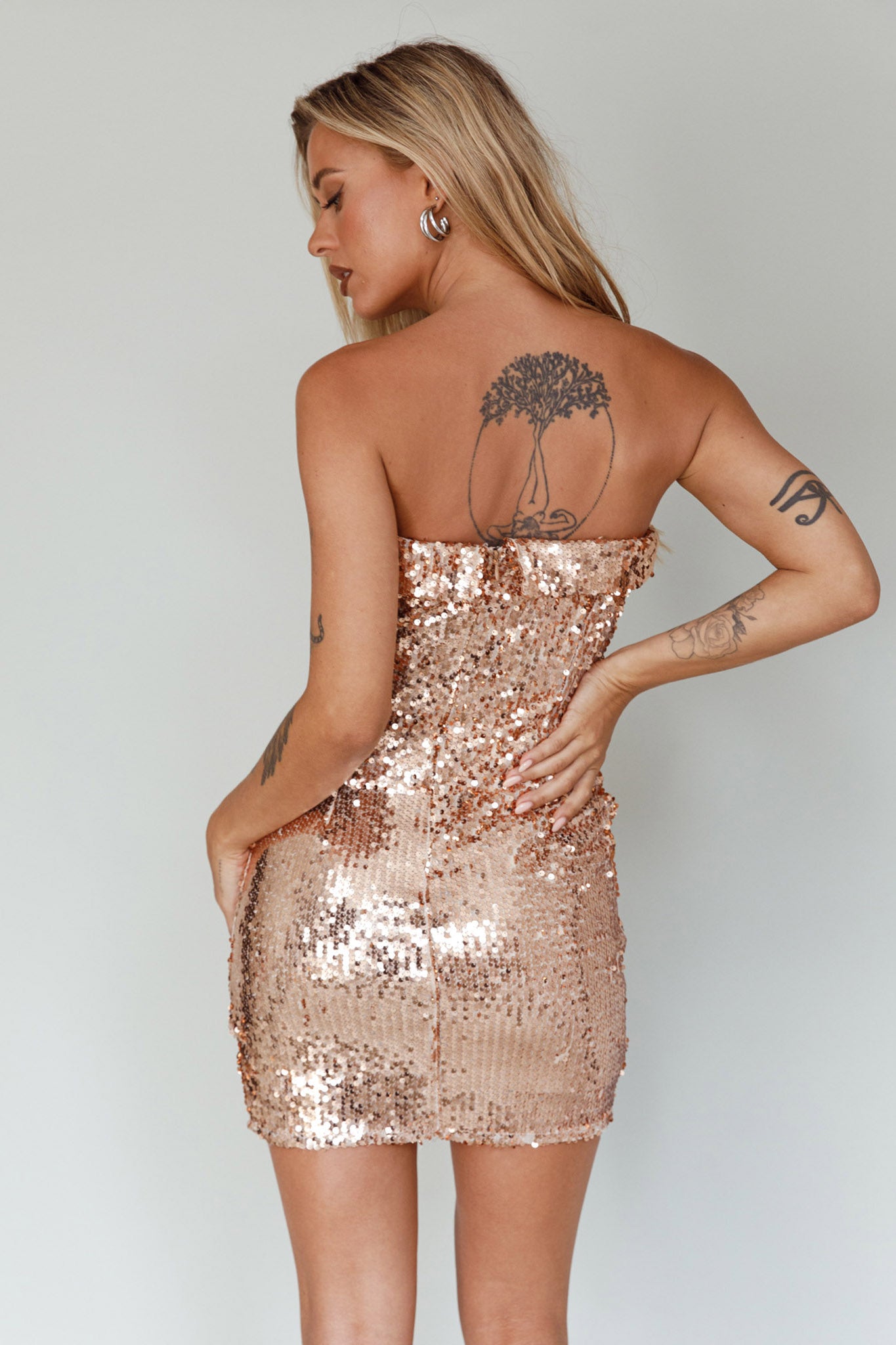 Drive Me Crazy Sequin Mini Dress Rose Gold by Selfie Leslie Australia
