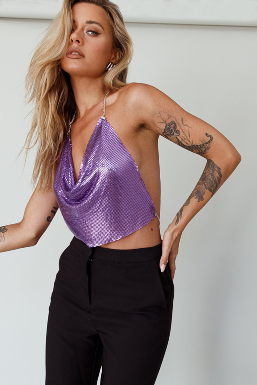 Moonshine Chain Mail Mesh Top Lavender by Selfie Leslie Australia