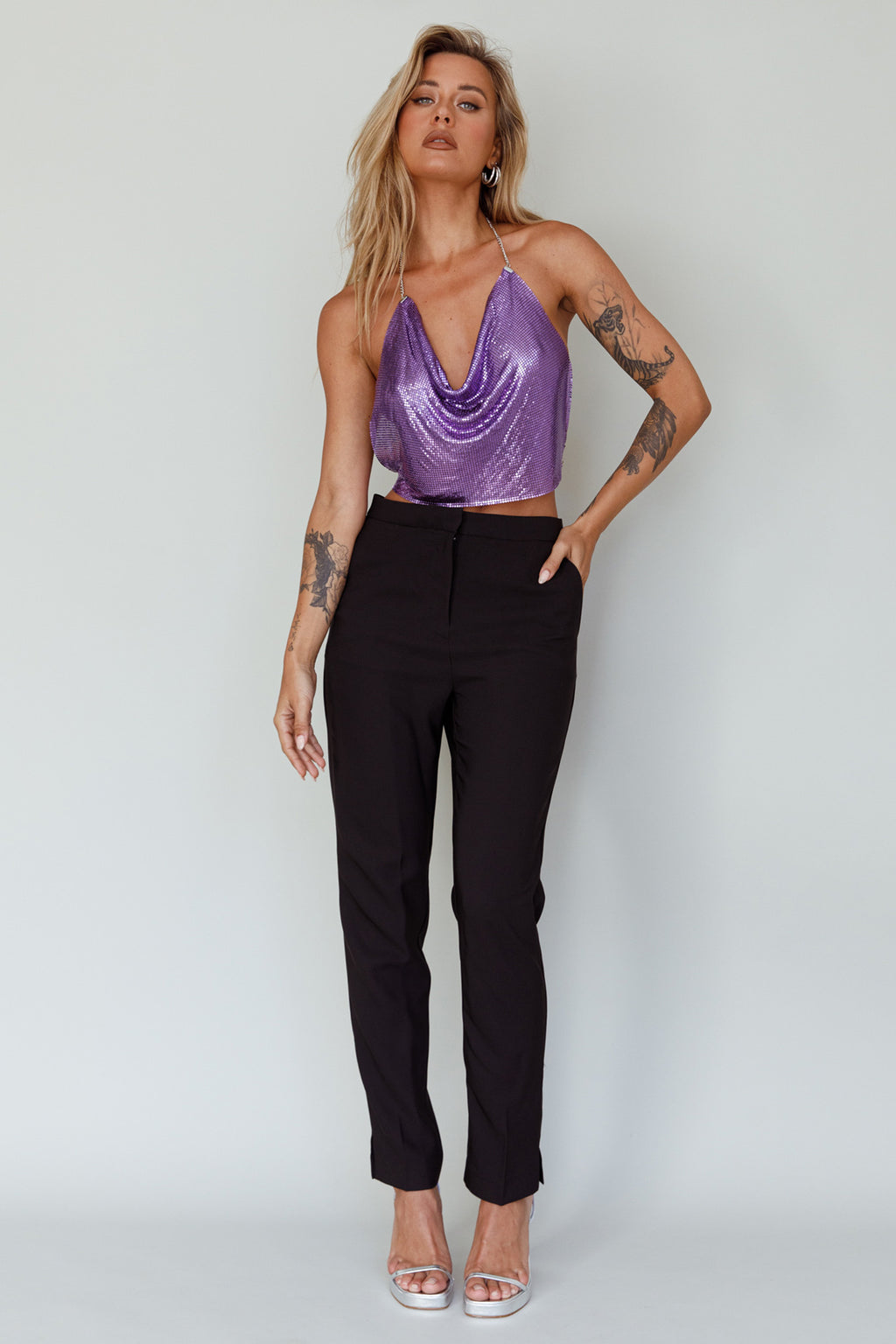 Moonshine Chain Mail Mesh Top Lavender by Selfie Leslie Australia