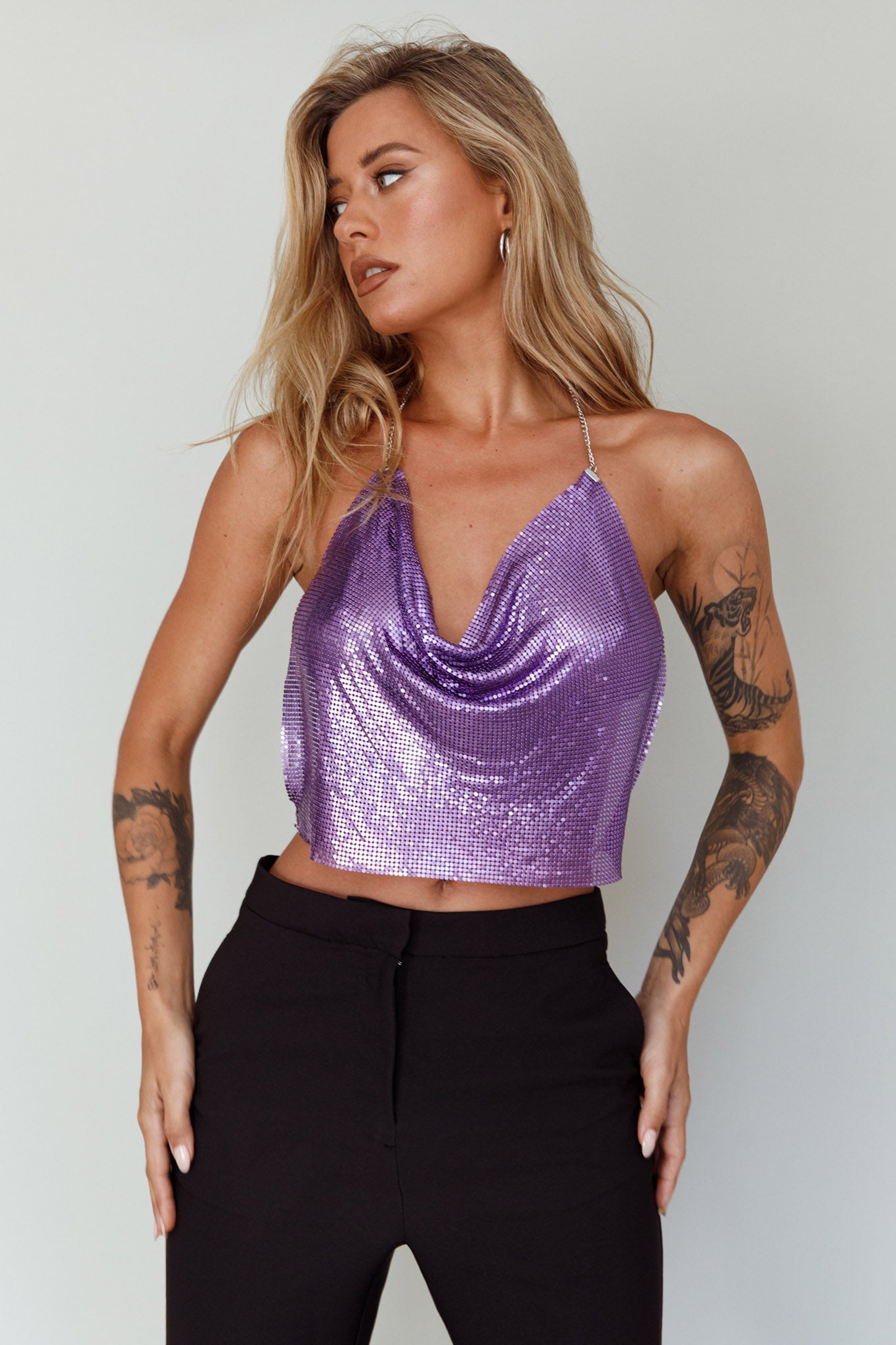 Moonshine Chain Mail Mesh Top Lavender by Selfie Leslie Australia