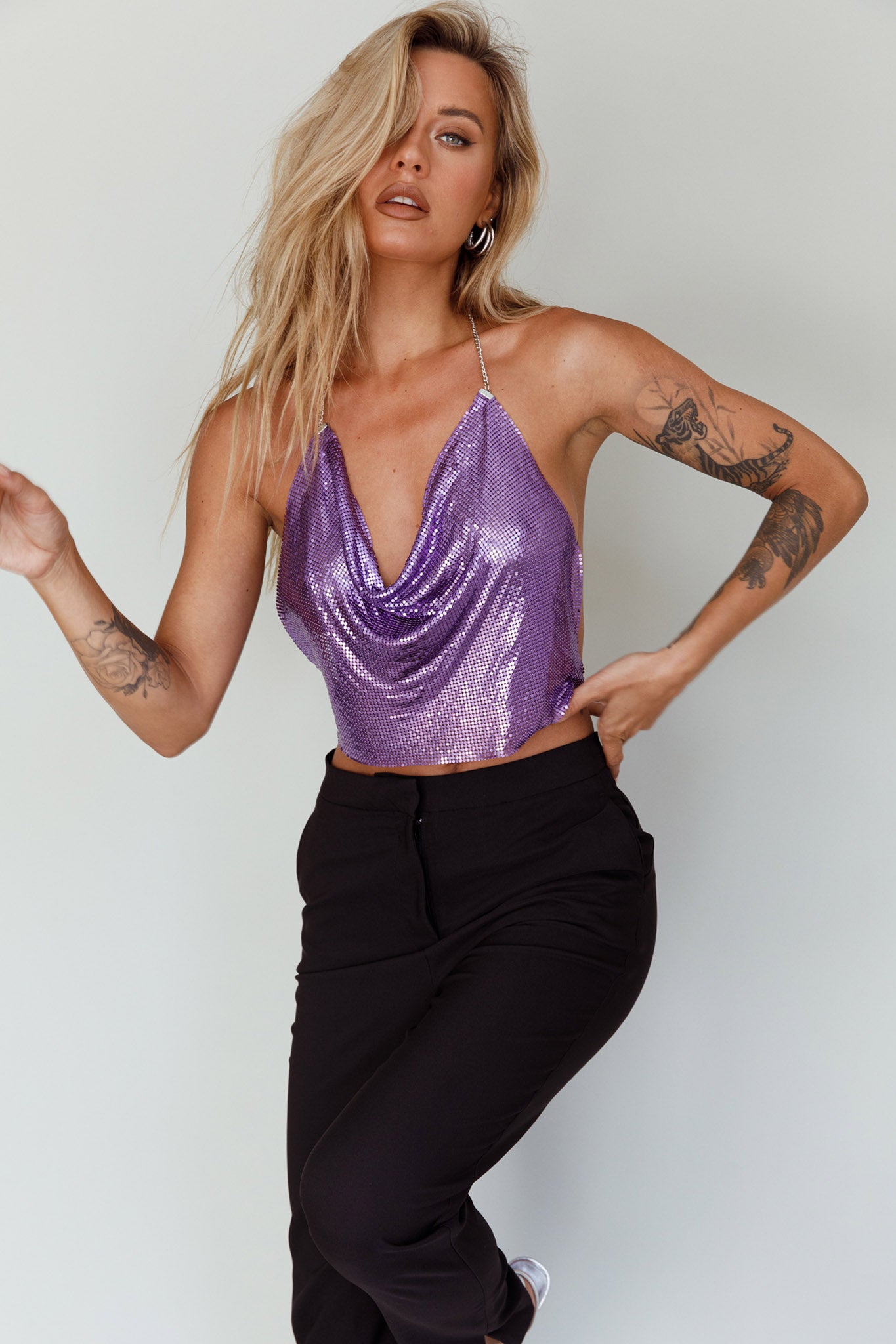 Moonshine Chain Mail Mesh Top Lavender by Selfie Leslie Australia