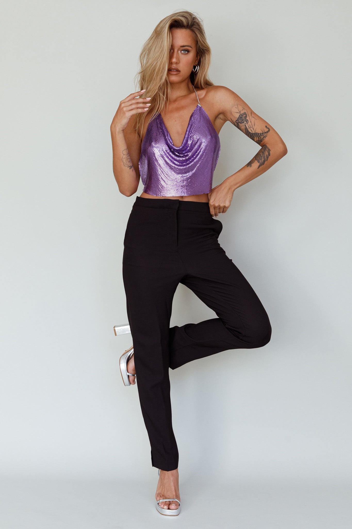 Moonshine Chain Mail Mesh Top Lavender by Selfie Leslie Australia