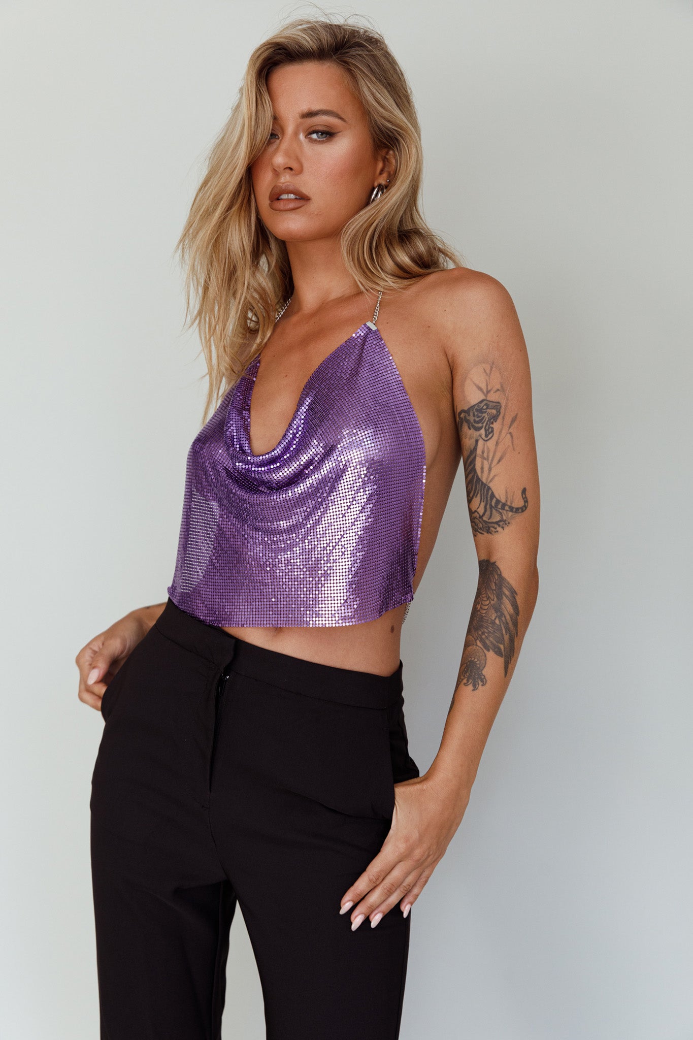 Moonshine Chain Mail Mesh Top Lavender by Selfie Leslie Australia