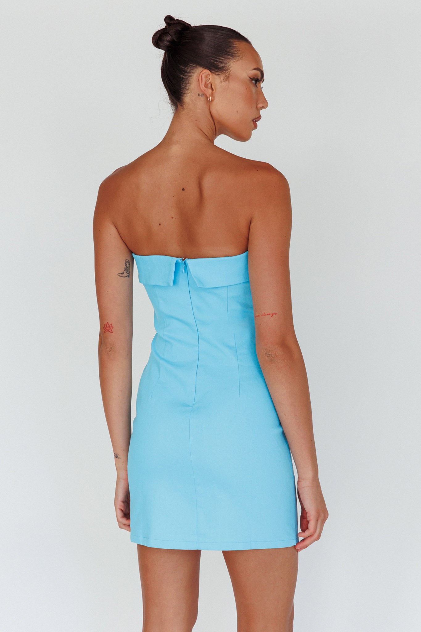 Jordi Foldover Neckline Mini Dress Aqua Blue by Selfie Leslie Australia