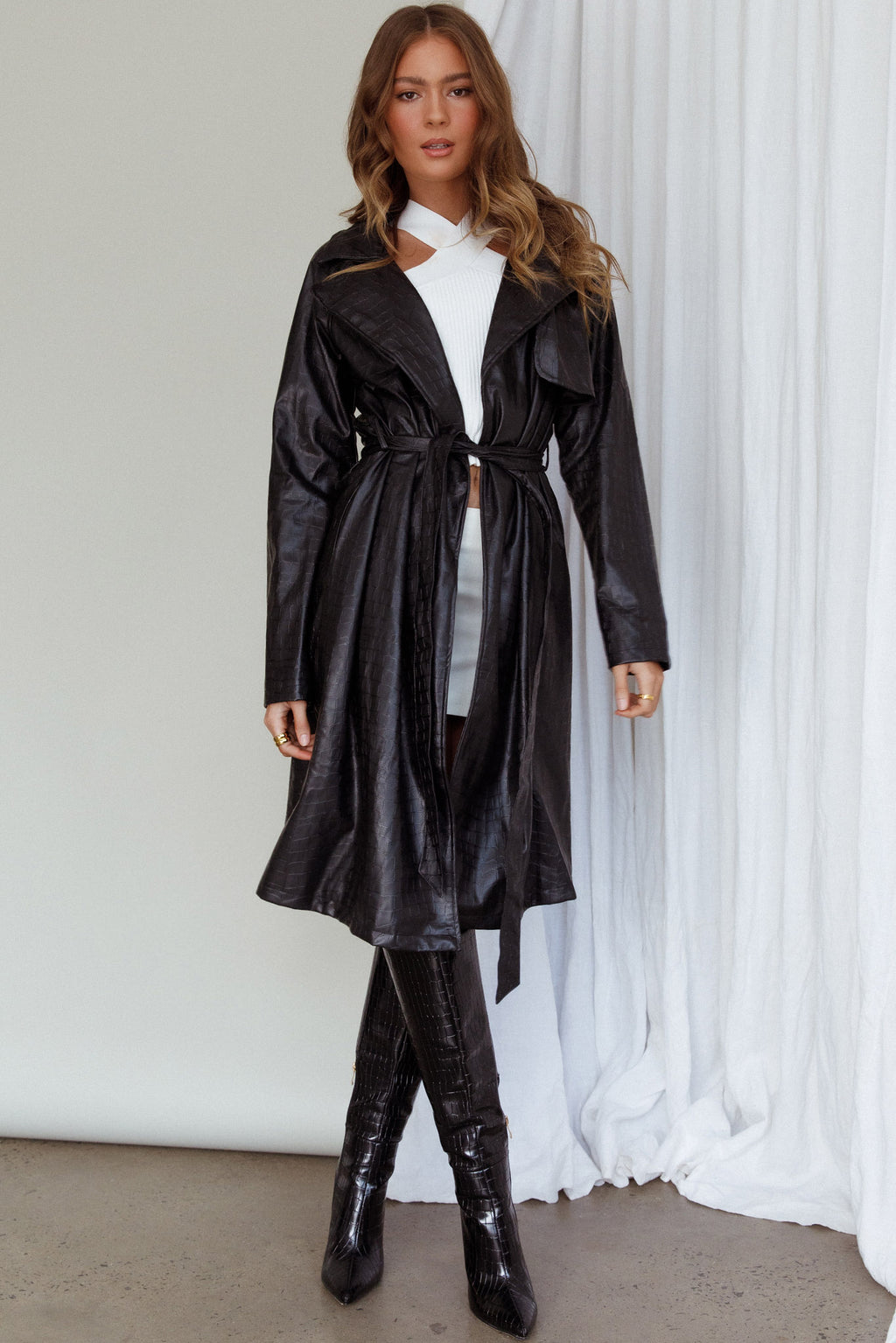 Wilhelmina Long Jacket Embossed Black by Selfie Leslie Australia
