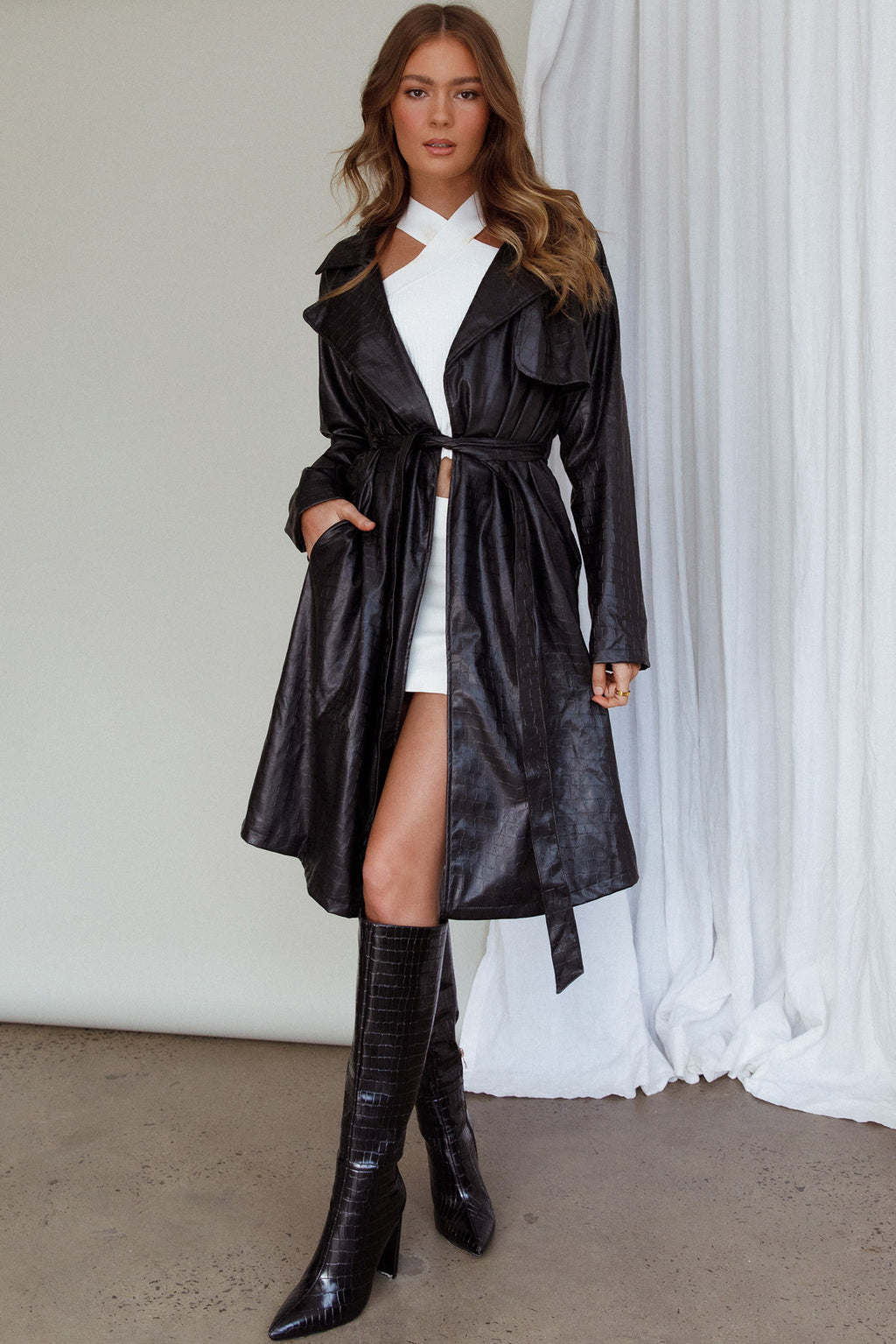 Wilhelmina Long Jacket Embossed Black by Selfie Leslie Australia