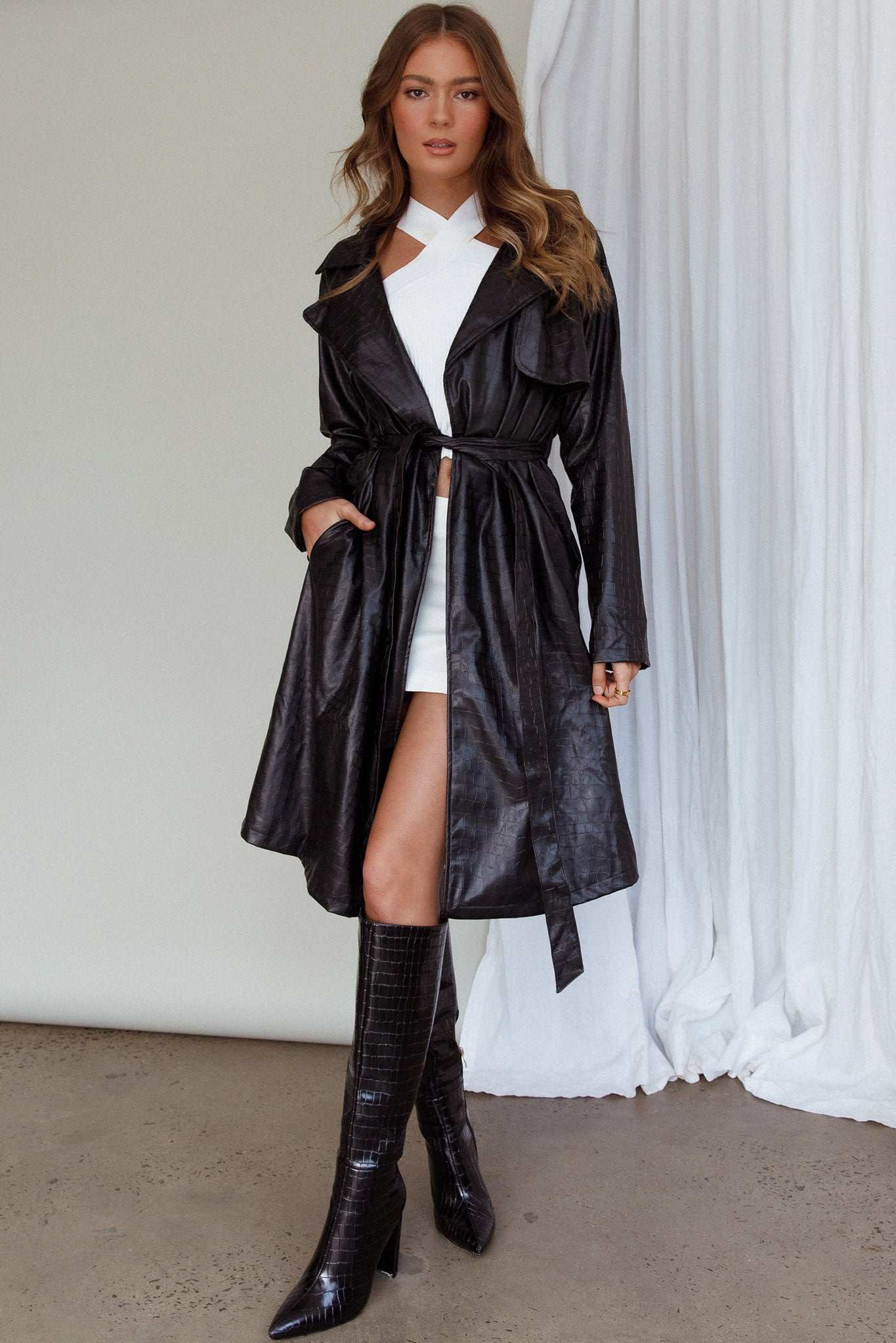 Wilhelmina Long Jacket Embossed Black by Selfie Leslie Australia