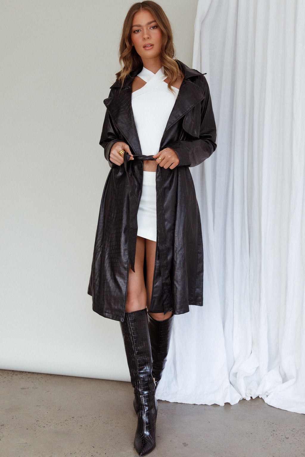Wilhelmina Long Jacket Embossed Black by Selfie Leslie Australia