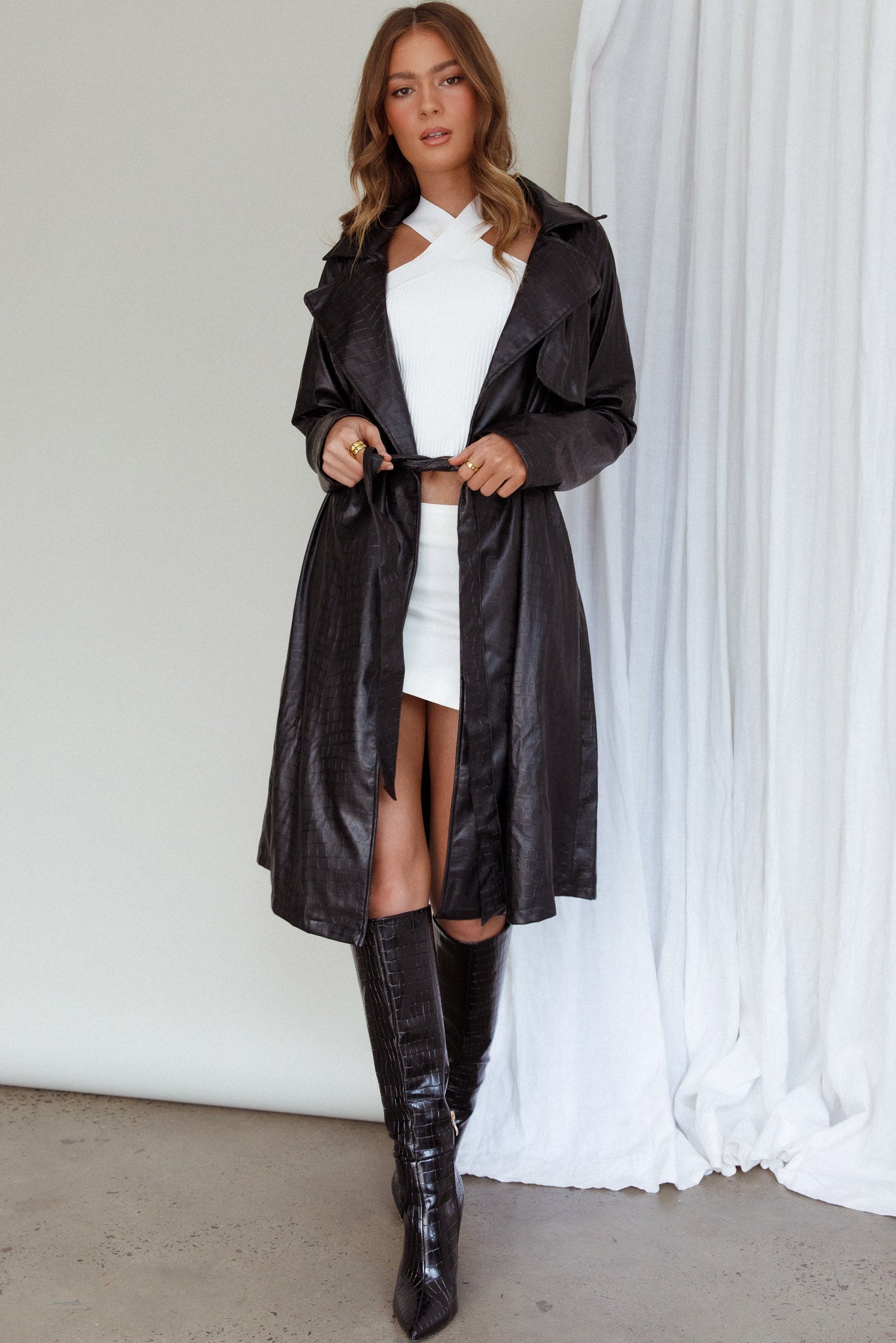 Wilhelmina Long Jacket Embossed Black by Selfie Leslie Australia