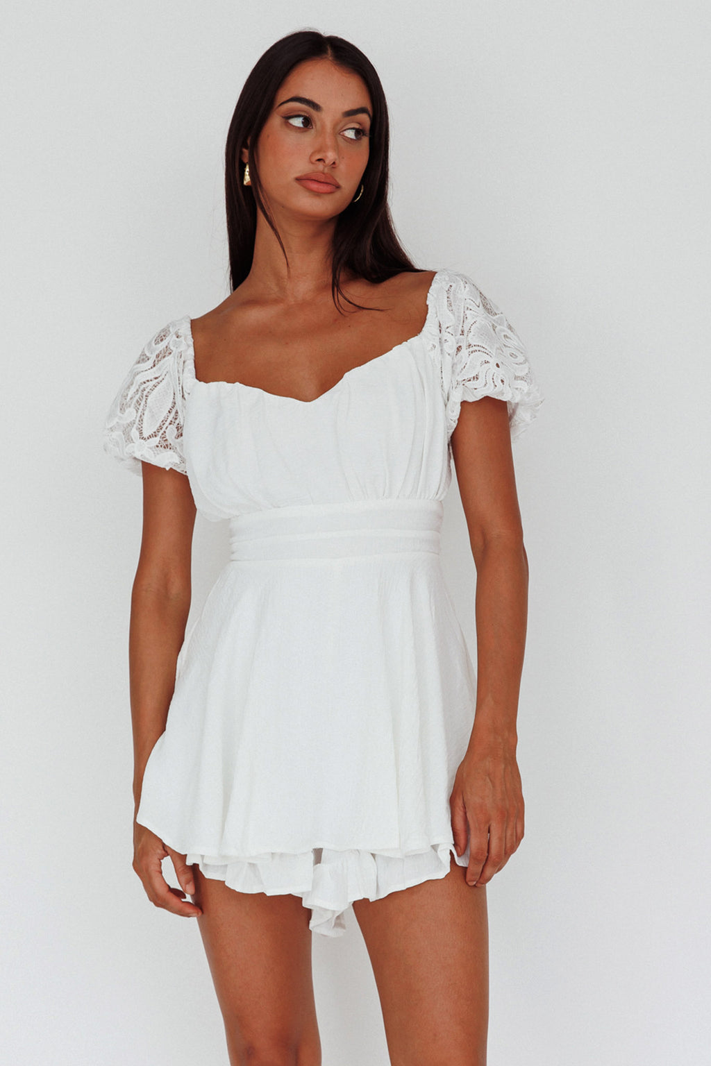 Lianah Lace Sleeve Tied Back Romper White by Selfie Leslie Australia