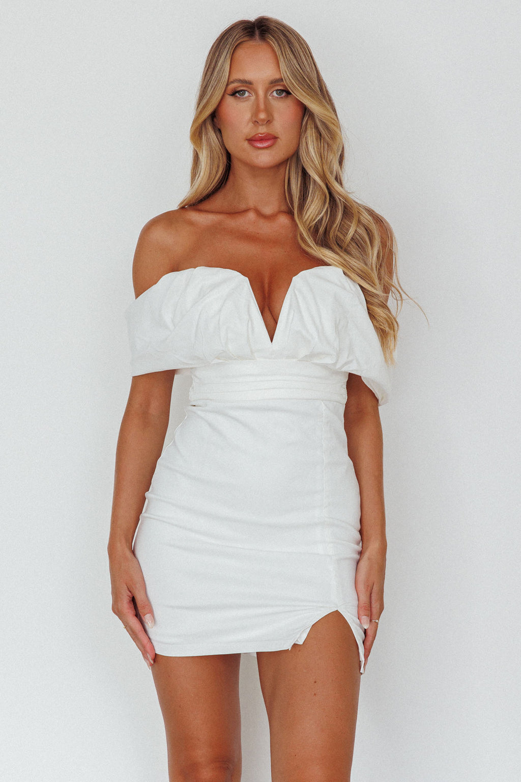 Oui Madame Off Shoulder Mini Dress Off White by Selfie Leslie Australia