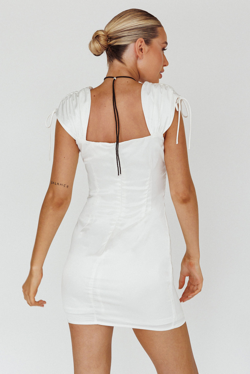 Yris String Tie Detail Mini Dress Off White by Selfie Leslie Australia