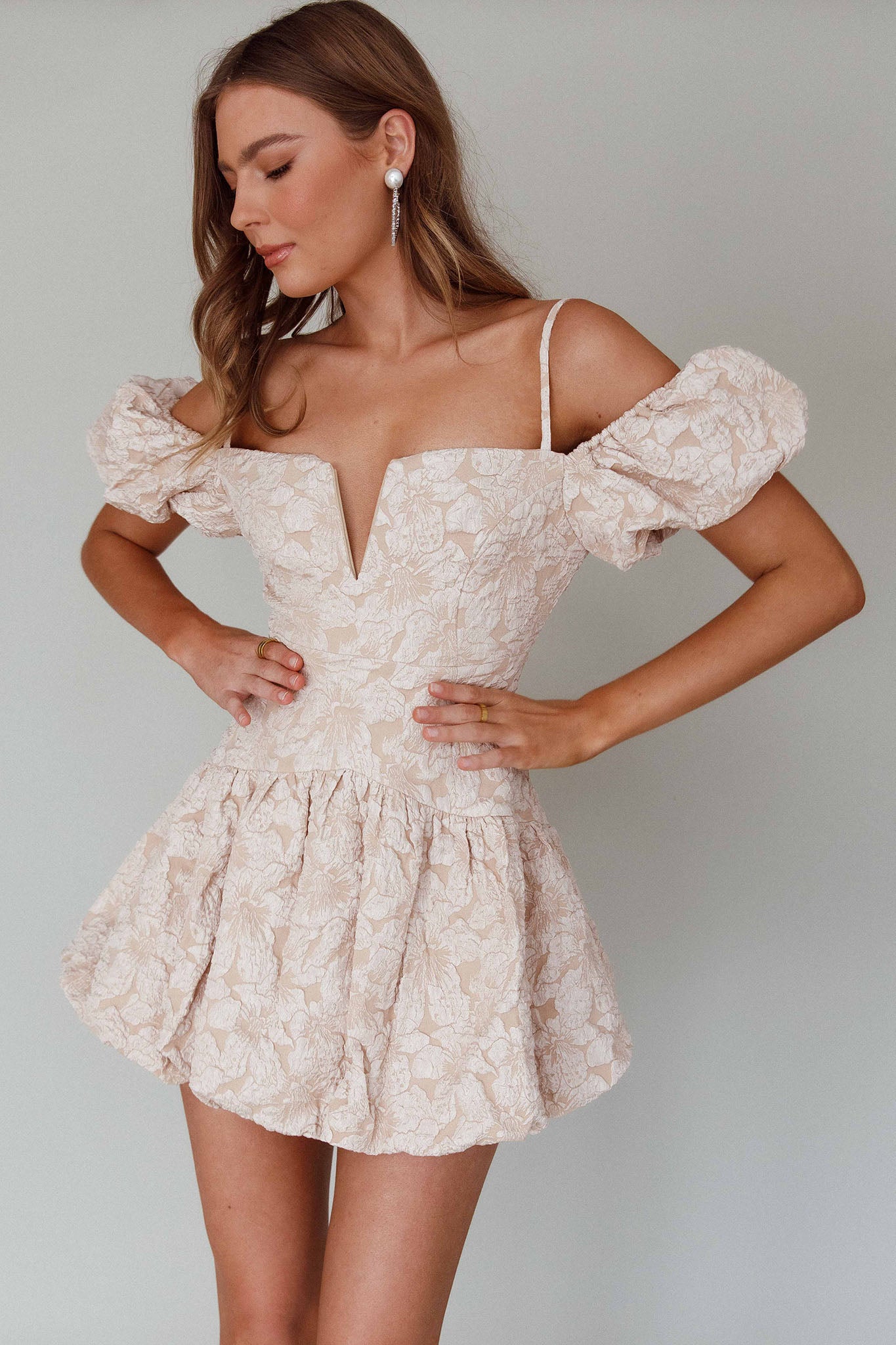 Mon Bebe Drop Waist Mini Dress Sand by Selfie Leslie Australia