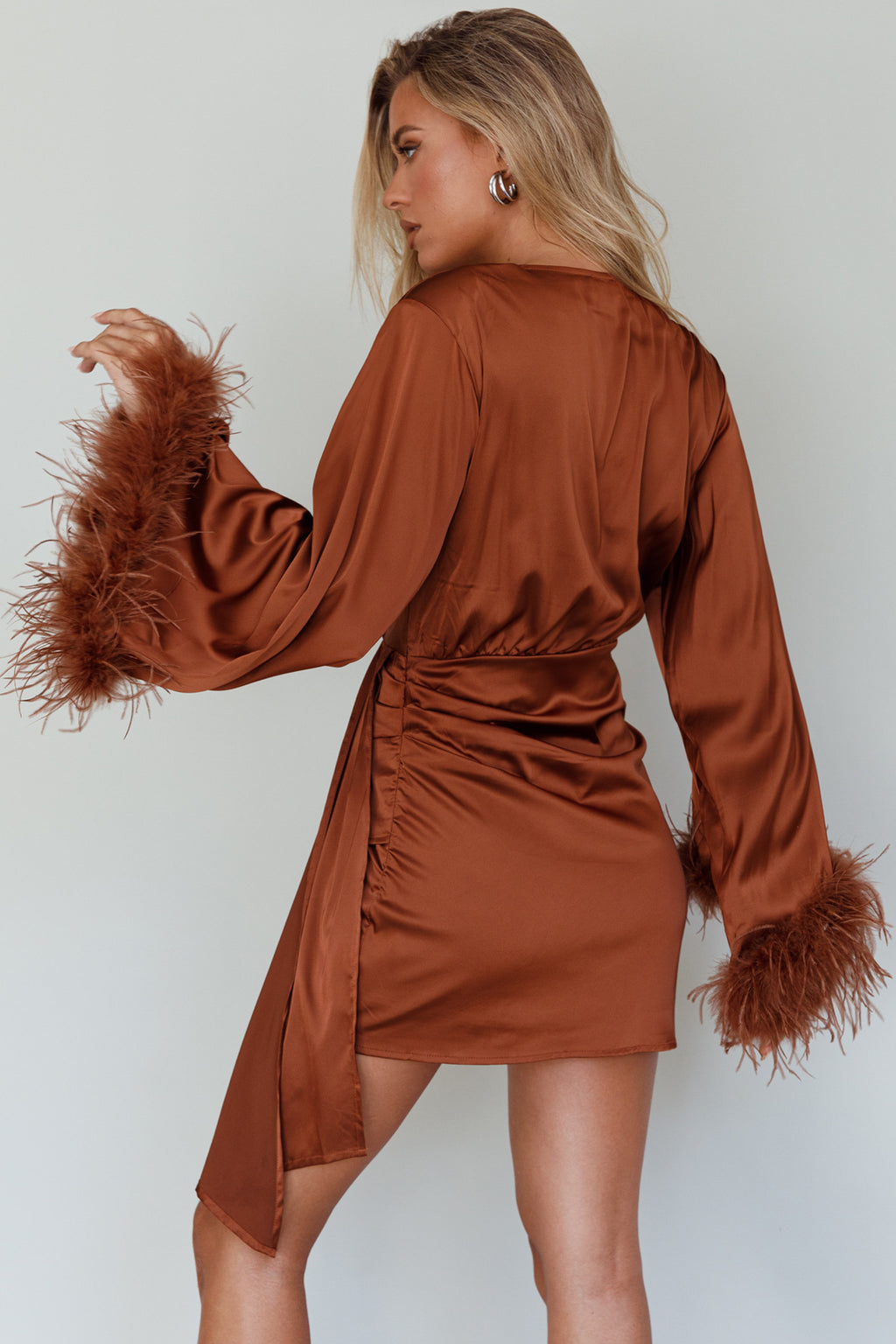 Screen Queen Feather Cuff Mini Dress Ginger by Selfie Leslie Australia