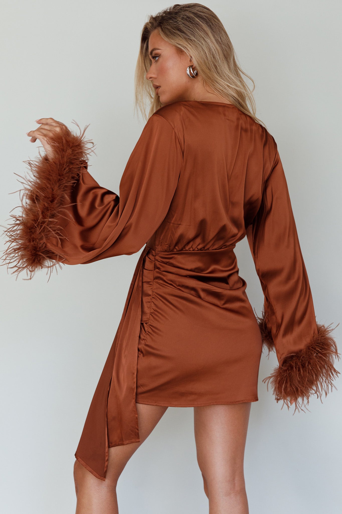 Screen Queen Feather Cuff Mini Dress Ginger by Selfie Leslie Australia