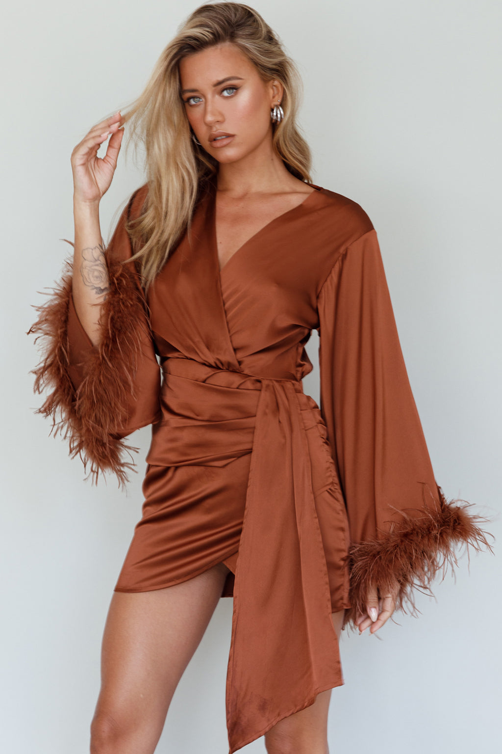 Screen Queen Feather Cuff Mini Dress Ginger by Selfie Leslie Australia