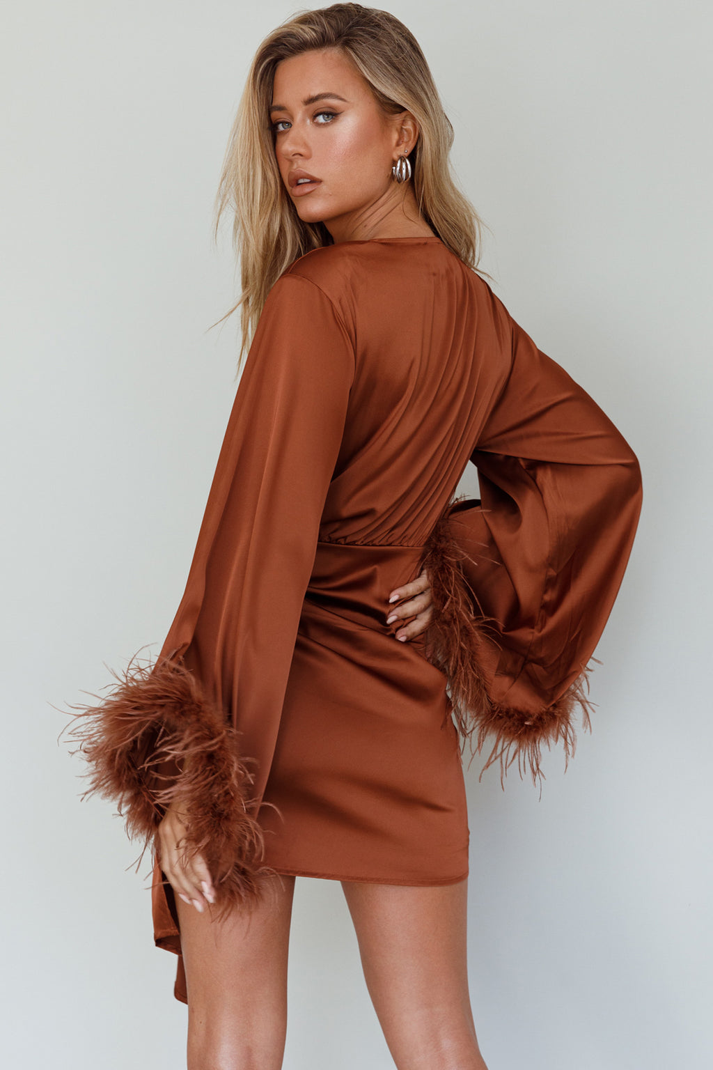 Screen Queen Feather Cuff Mini Dress Ginger by Selfie Leslie Australia
