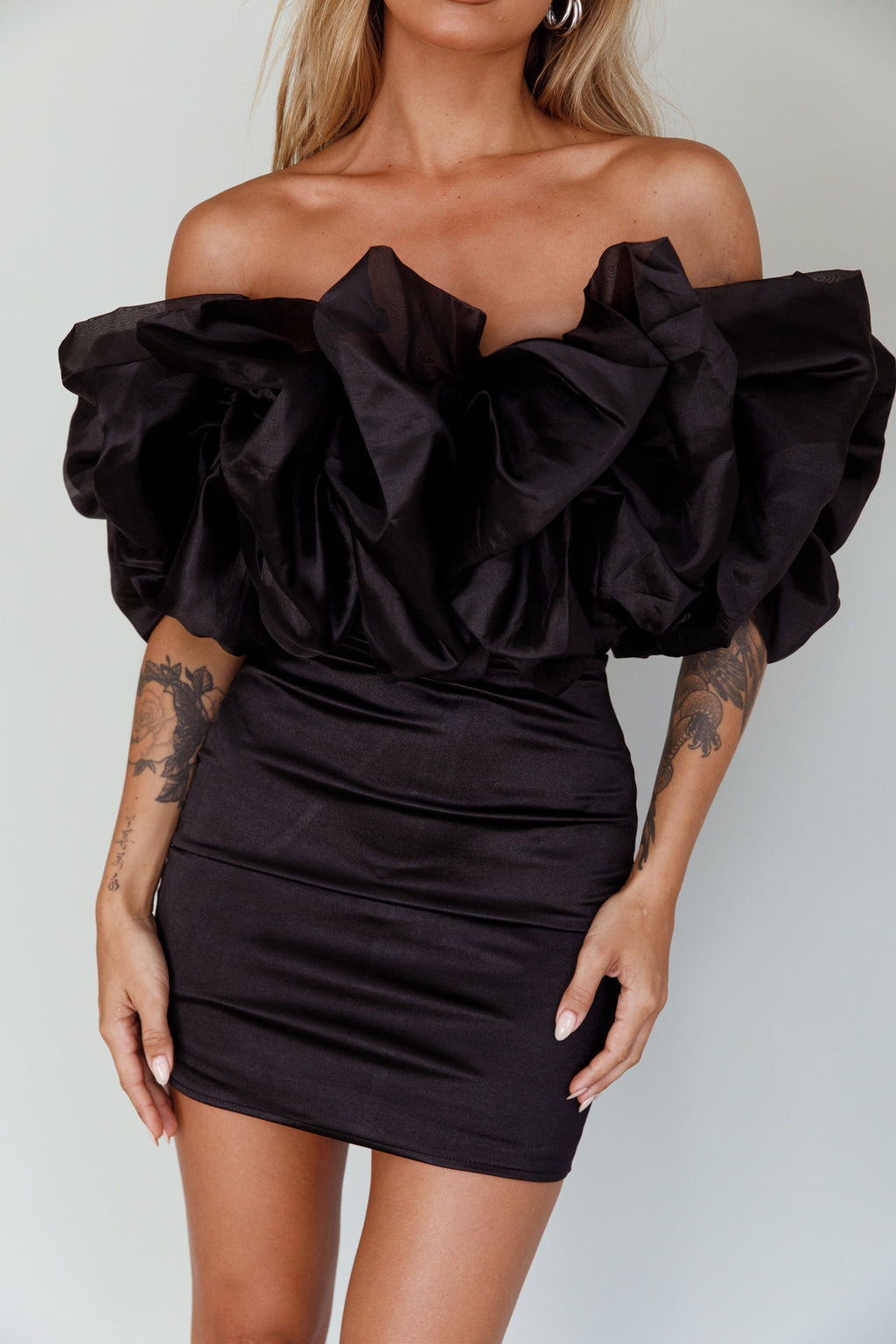 Manhattan Moment Off Shoulder Mini Dress Black by Selfie Leslie Australia