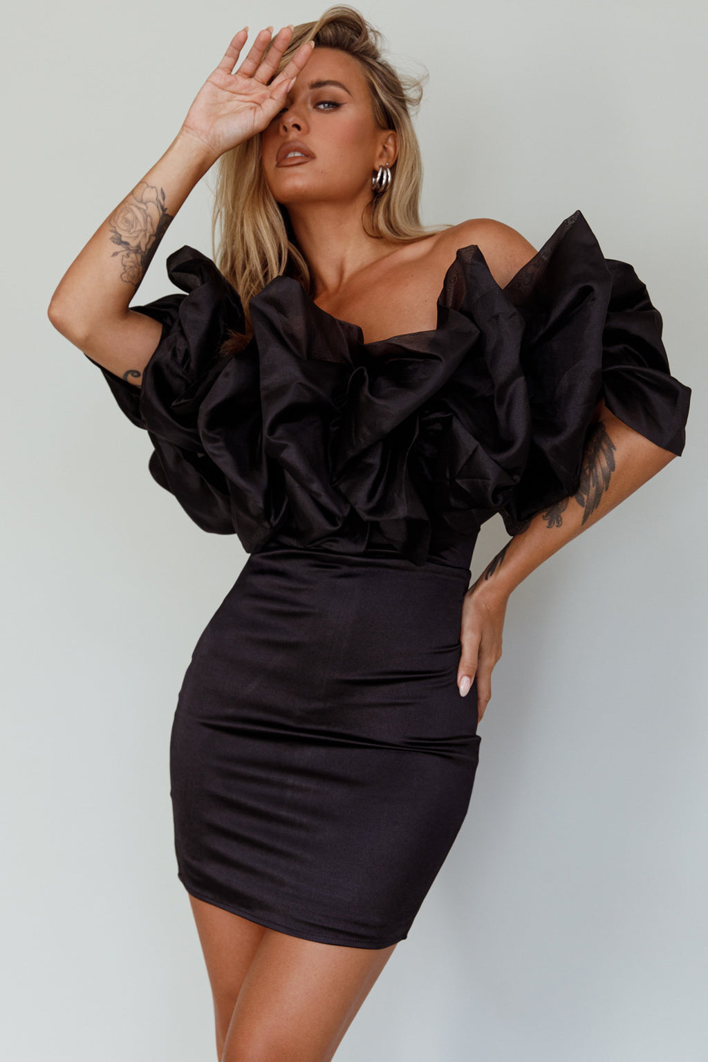 Manhattan Moment Off Shoulder Mini Dress Black by Selfie Leslie Australia