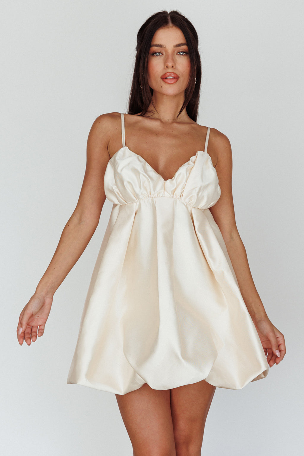 Cannes Hardly Wait Puffed Hem Mini Dress Vanilla by Selfie Leslie Australia