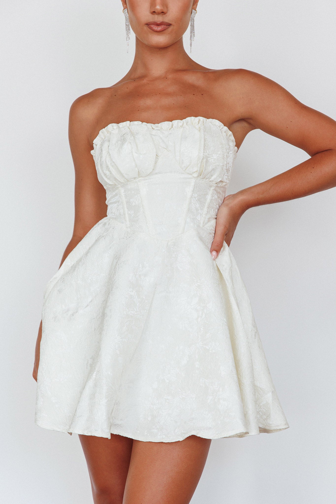 Savanna Corset Bodice Mini Dress Ivory by Selfie Leslie Australia