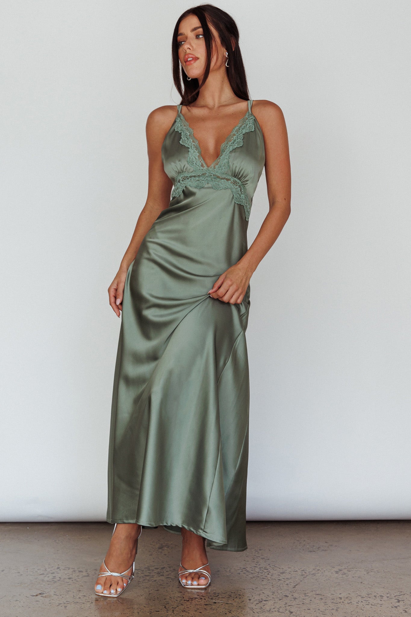 Signature Lace Trim Midi Dress Sage by Selfie Leslie Australia