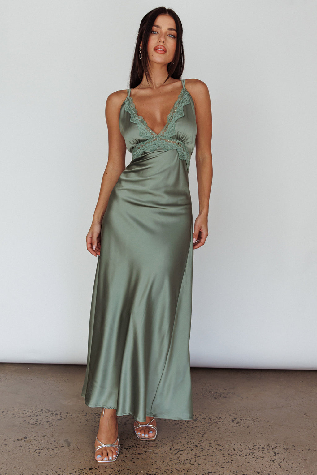 Signature Lace Trim Midi Dress Sage by Selfie Leslie Australia