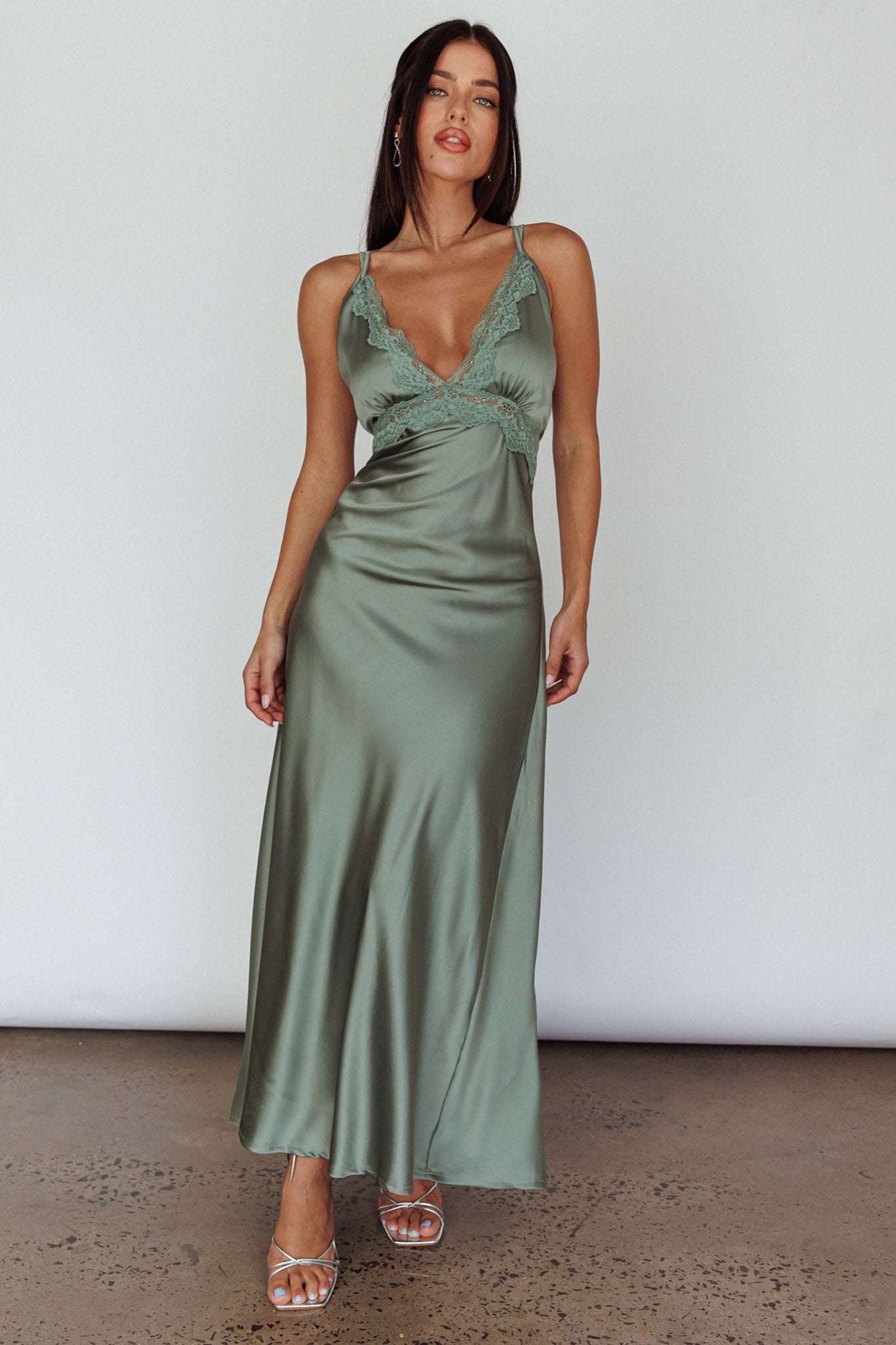 Signature Lace Trim Midi Dress Sage by Selfie Leslie Australia