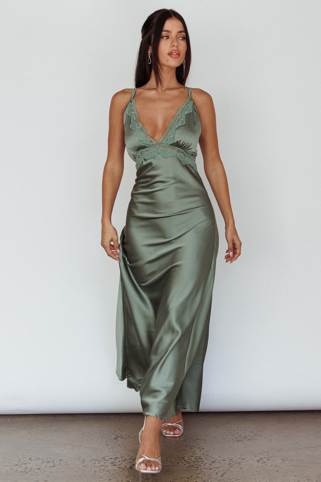 Signature Lace Trim Midi Dress Sage by Selfie Leslie Australia