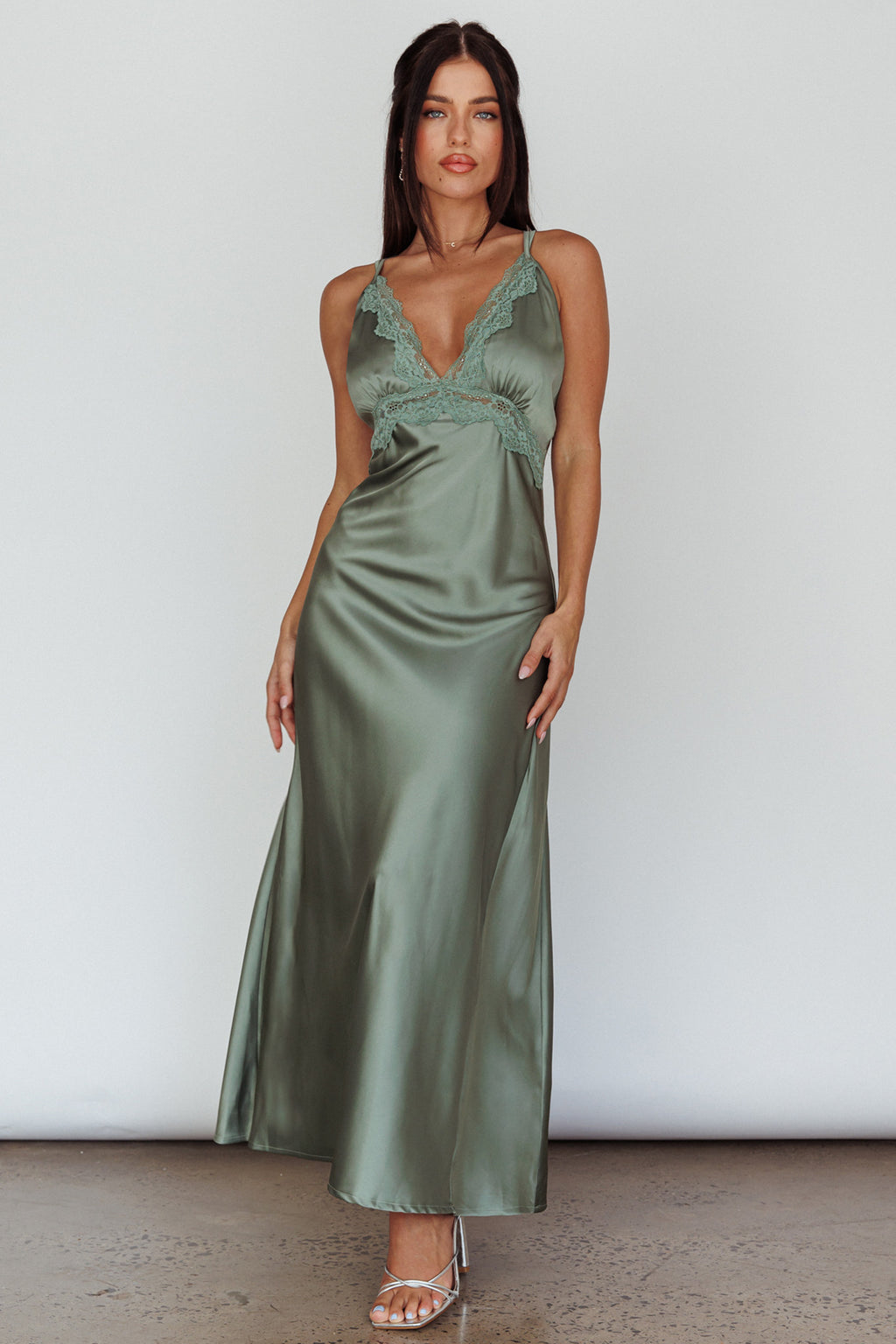 Signature Lace Trim Midi Dress Sage by Selfie Leslie Australia