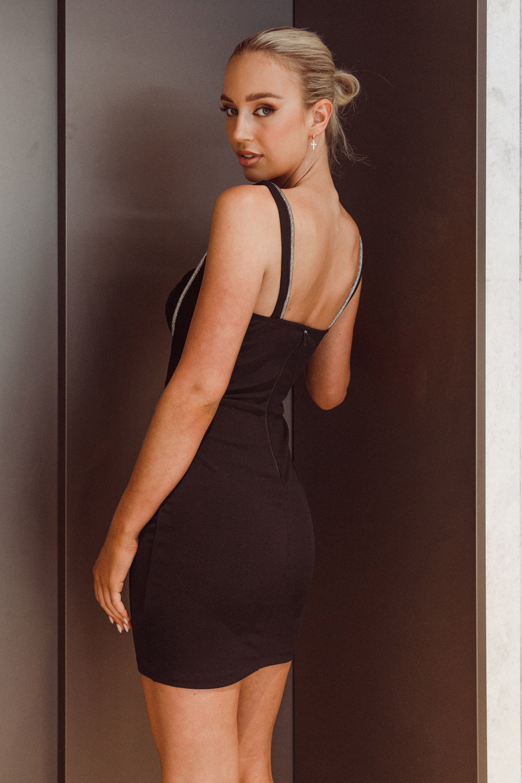 En Pointe Diamante Rope Mini Dress Black by Selfie Leslie Australia