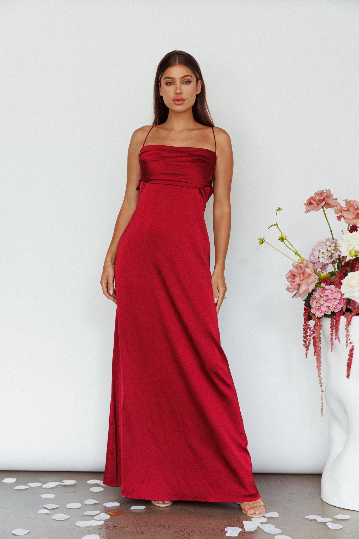 Love Letters Strappy Cowl Back Dress Burgundy by Selfie Leslie Australia