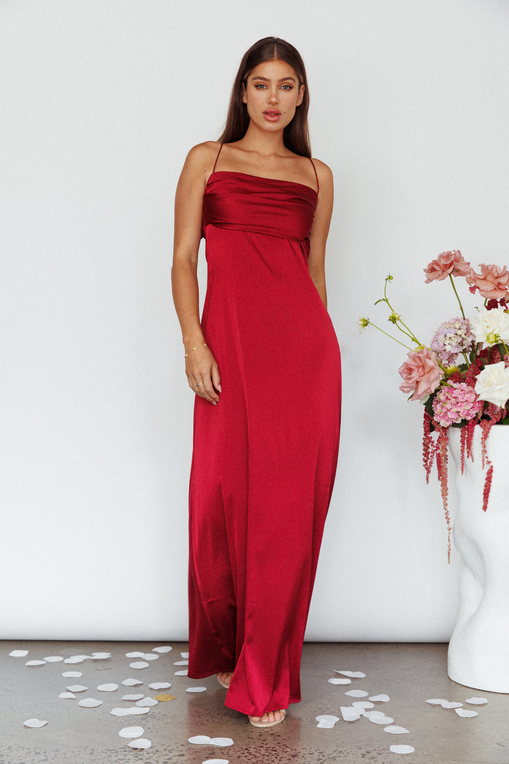 Love Letters Strappy Cowl Back Dress Burgundy by Selfie Leslie Australia