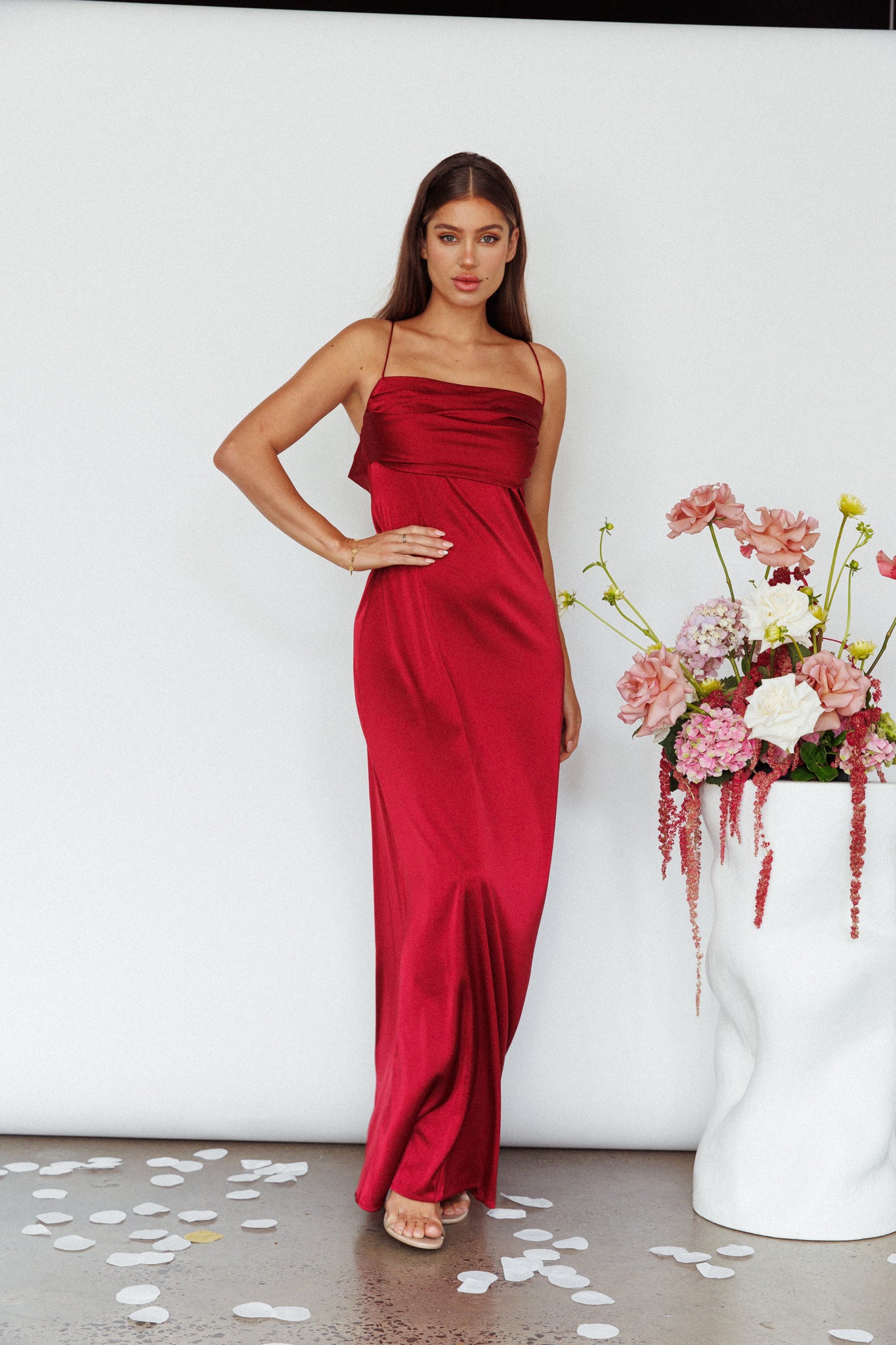 Love Letters Strappy Cowl Back Dress Burgundy by Selfie Leslie Australia