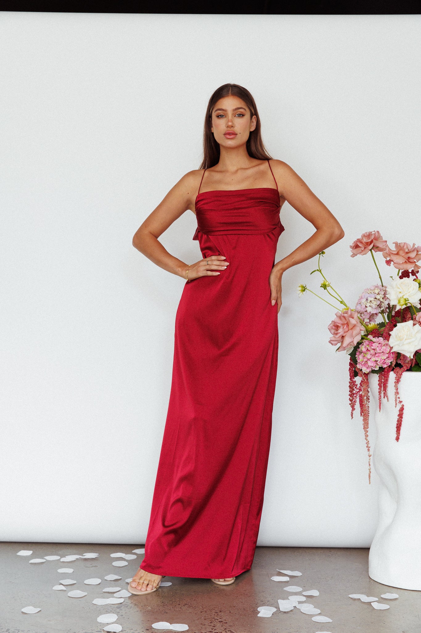 Love Letters Strappy Cowl Back Dress Burgundy by Selfie Leslie Australia