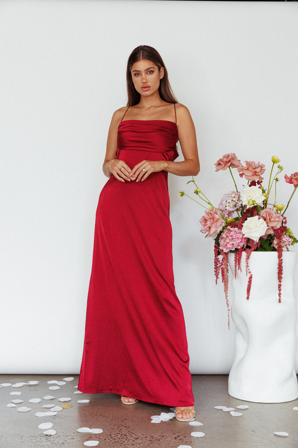 Love Letters Strappy Cowl Back Dress Burgundy by Selfie Leslie Australia