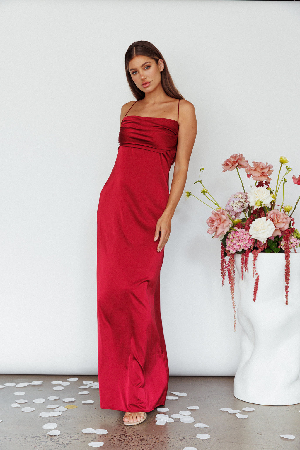 Love Letters Strappy Cowl Back Dress Burgundy by Selfie Leslie Australia