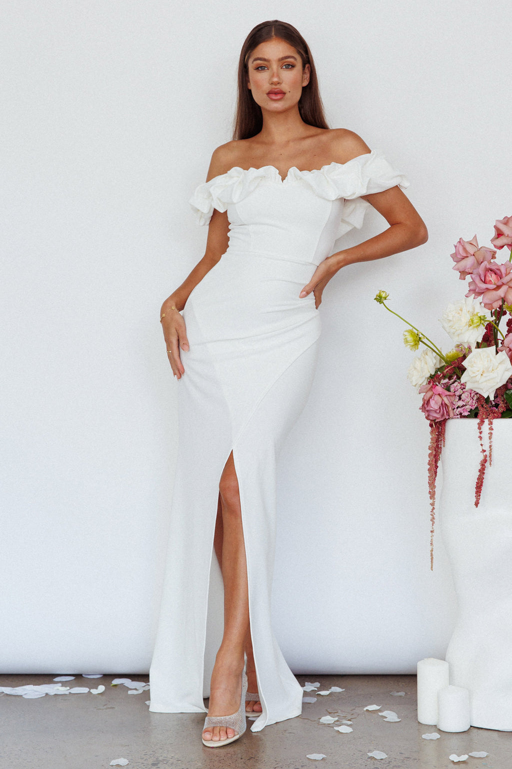 Gardena Off-Shoulder Maxi Dress Ivory by Selfie Leslie Australia