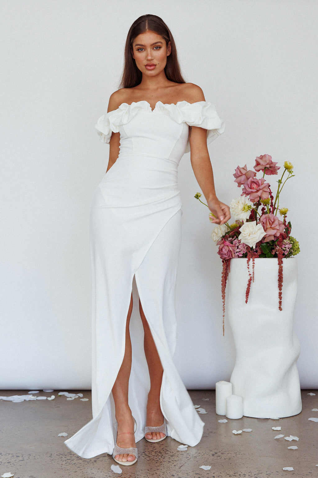Gardena Off-Shoulder Maxi Dress Ivory by Selfie Leslie Australia