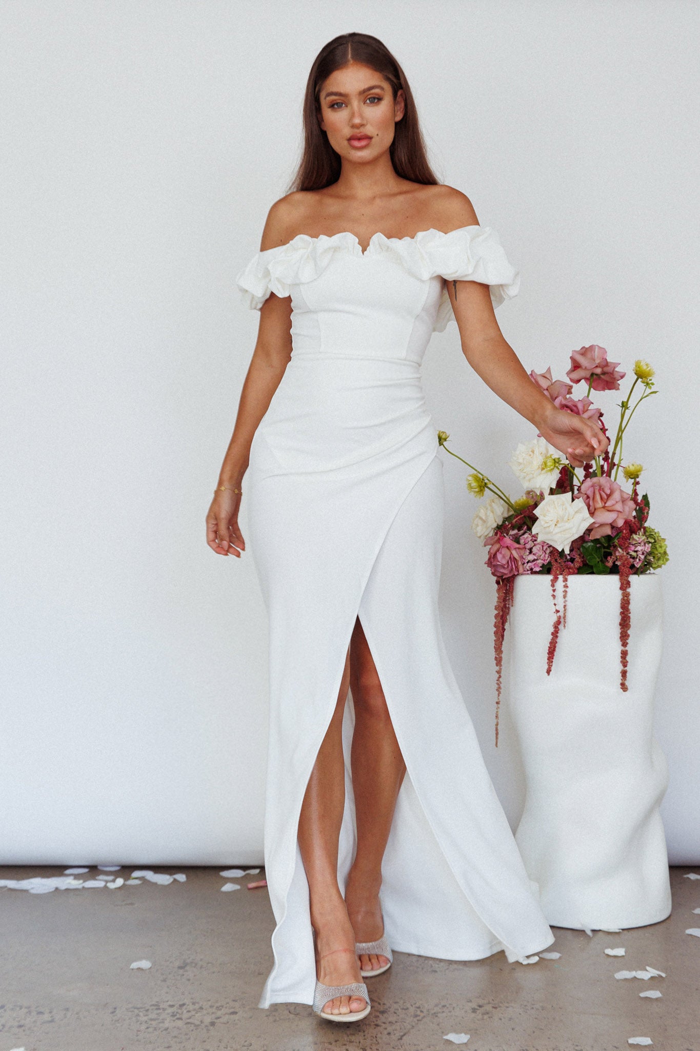 Gardena Off-Shoulder Maxi Dress Ivory by Selfie Leslie Australia